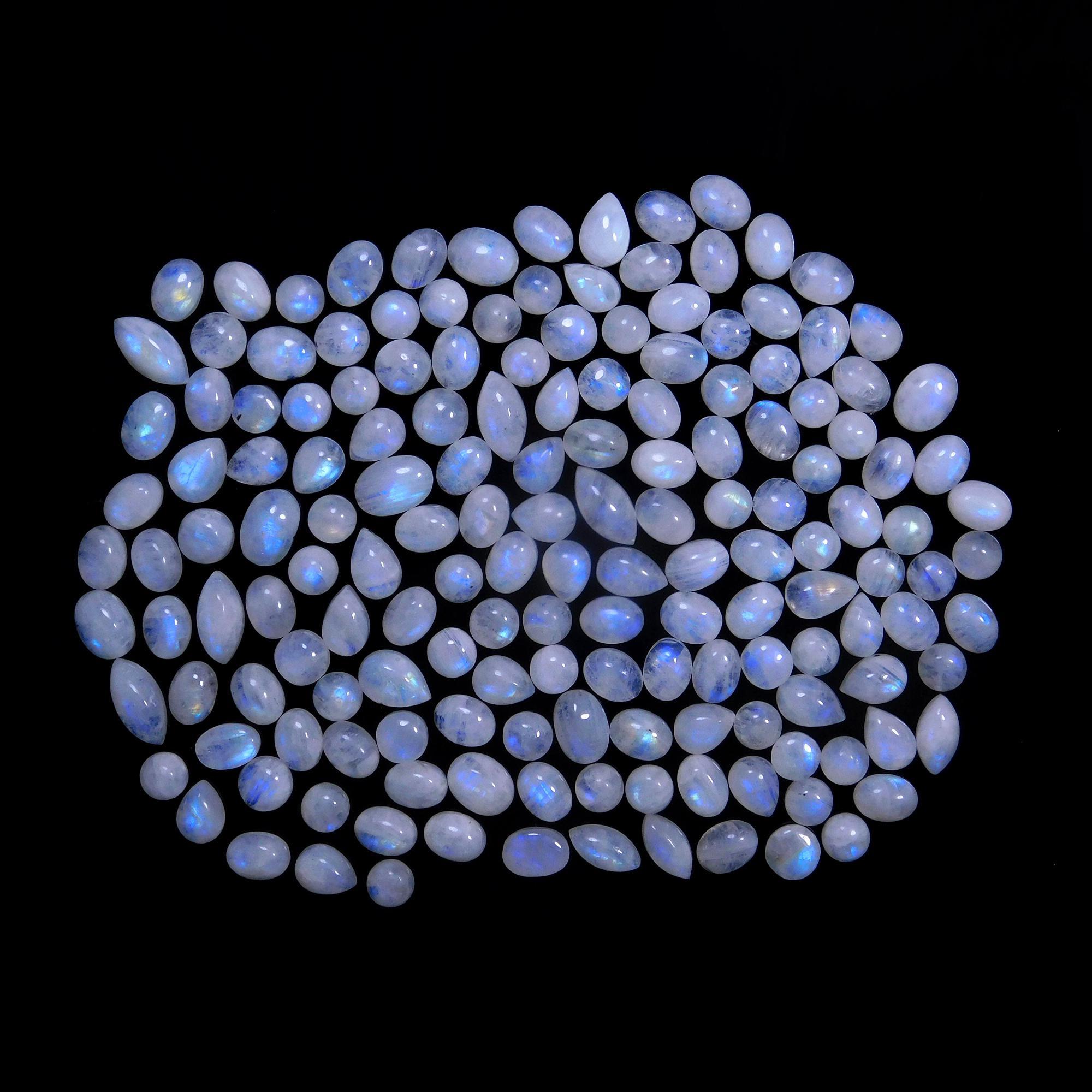 162 Pcs 248 Cts Natural Rainbow Moonstone Gemstone Cabochon Lot 5x7-5x11mmR-14052