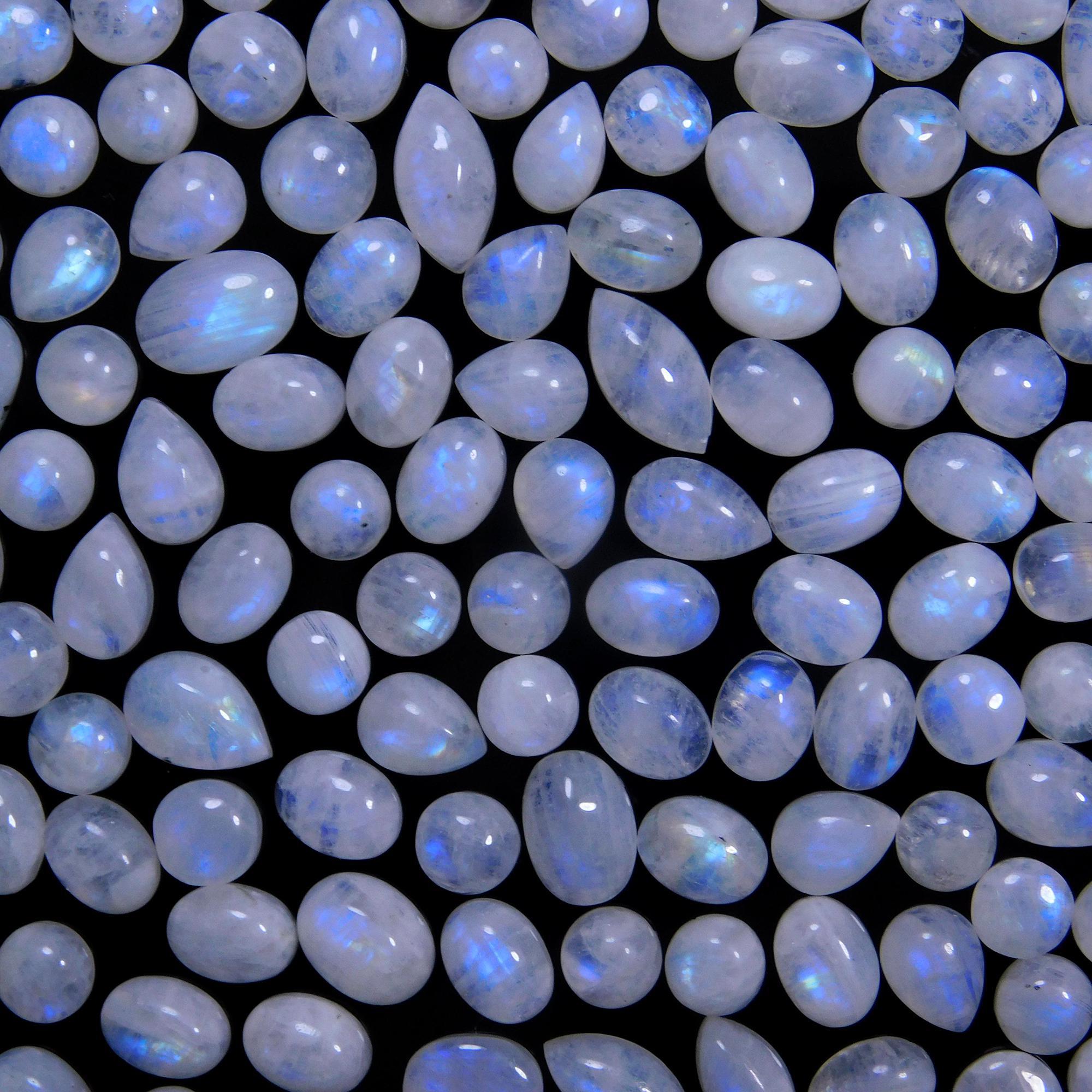 162 Pcs 248 Cts Natural Rainbow Moonstone Gemstone Cabochon Lot 5x7-5x11mmR-14052