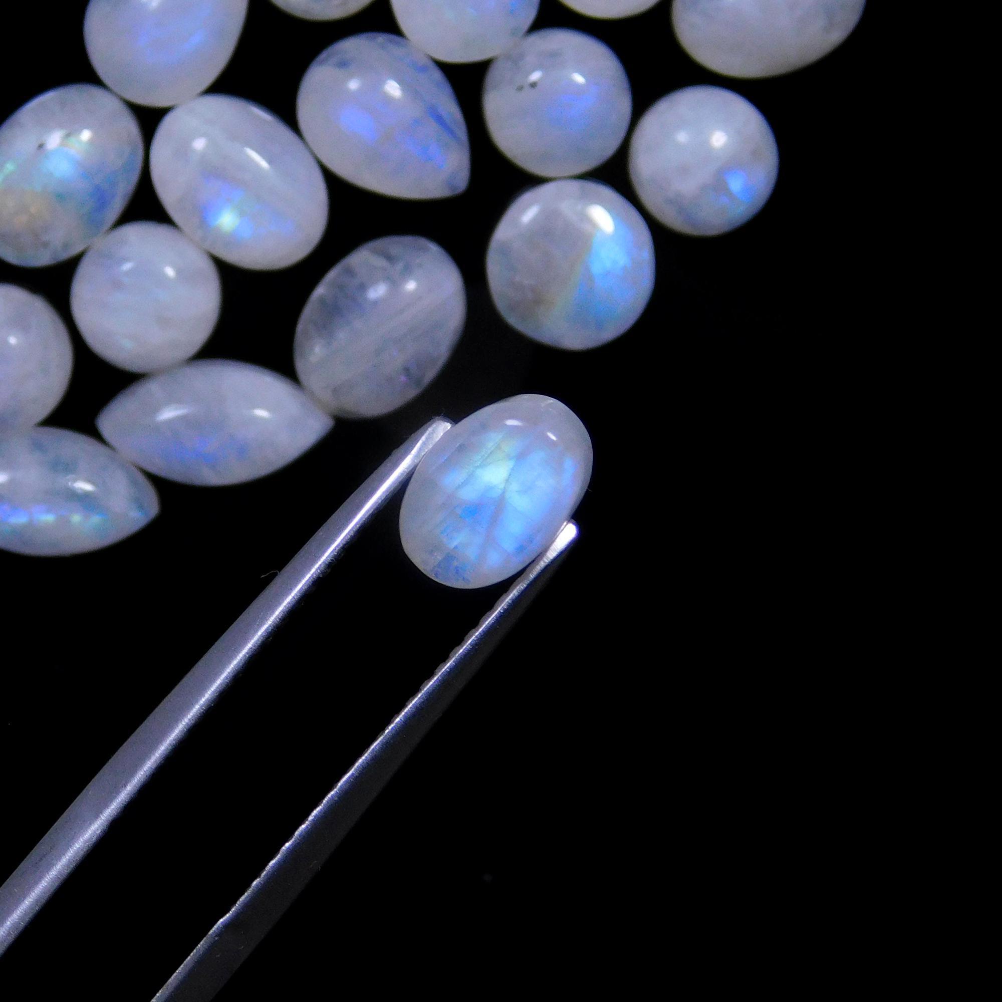 162 Pcs 248 Cts Natural Rainbow Moonstone Gemstone Cabochon Lot 5x7-5x11mmR-14052