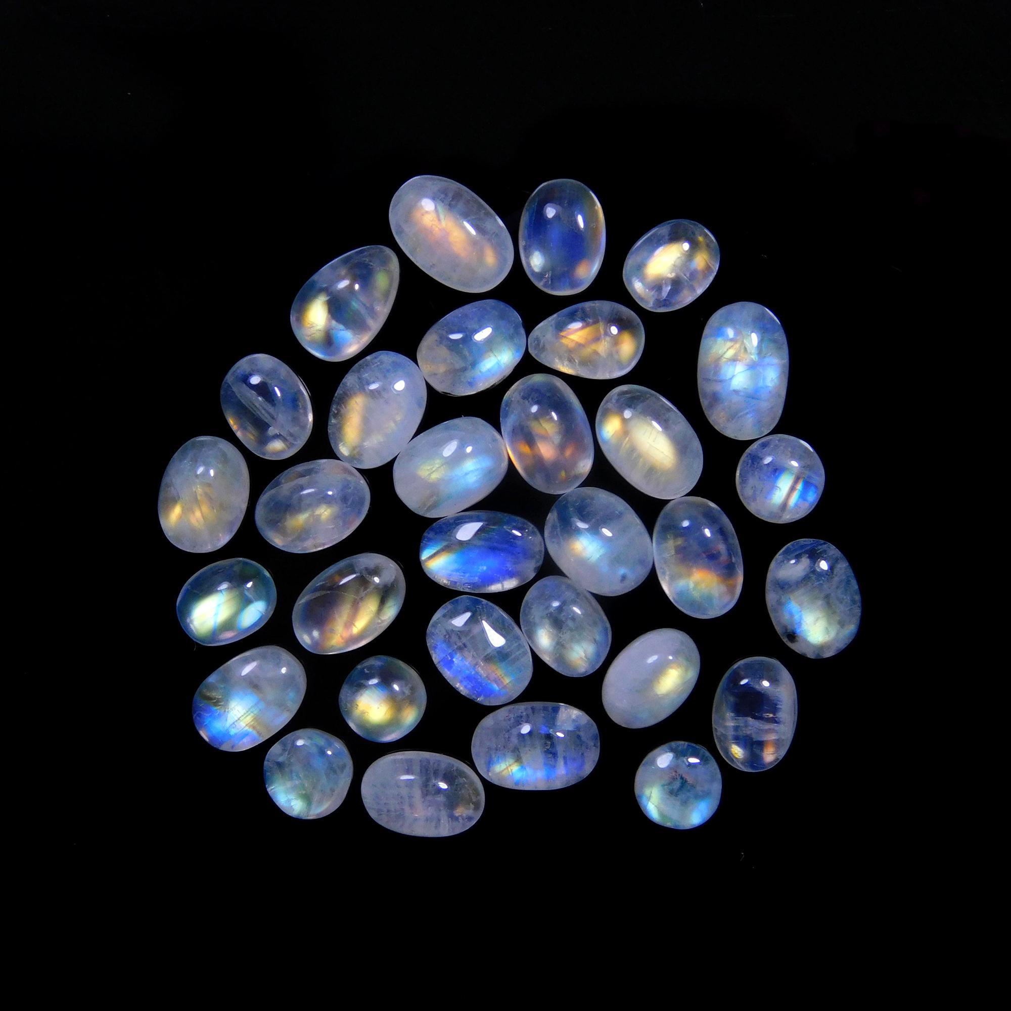 31 Pcs 36 Cts Natural Rainbow Moonstone Gemstone Cabochon Lot 4x6-5x8mm14053