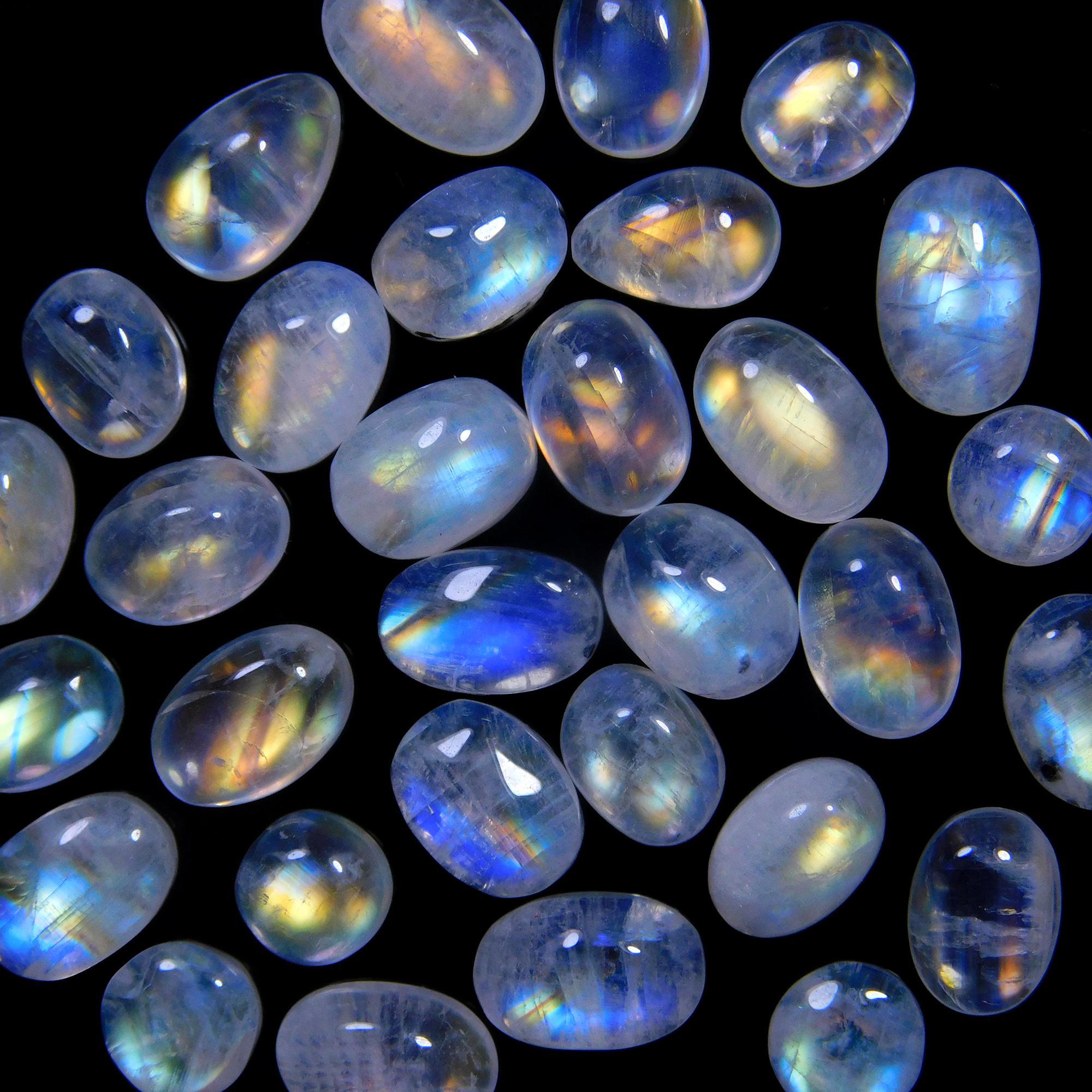 31 Pcs 36 Cts Natural Rainbow Moonstone Gemstone Cabochon Lot 4x6-5x8mm14053