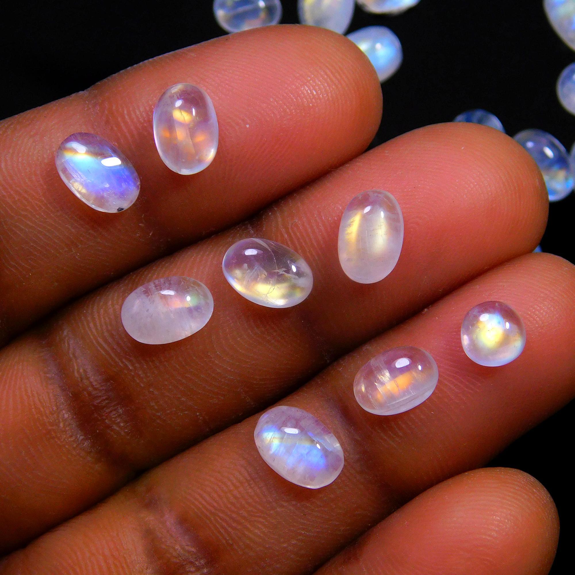 31 Pcs 36 Cts Natural Rainbow Moonstone Gemstone Cabochon Lot 4x6-5x8mm14053