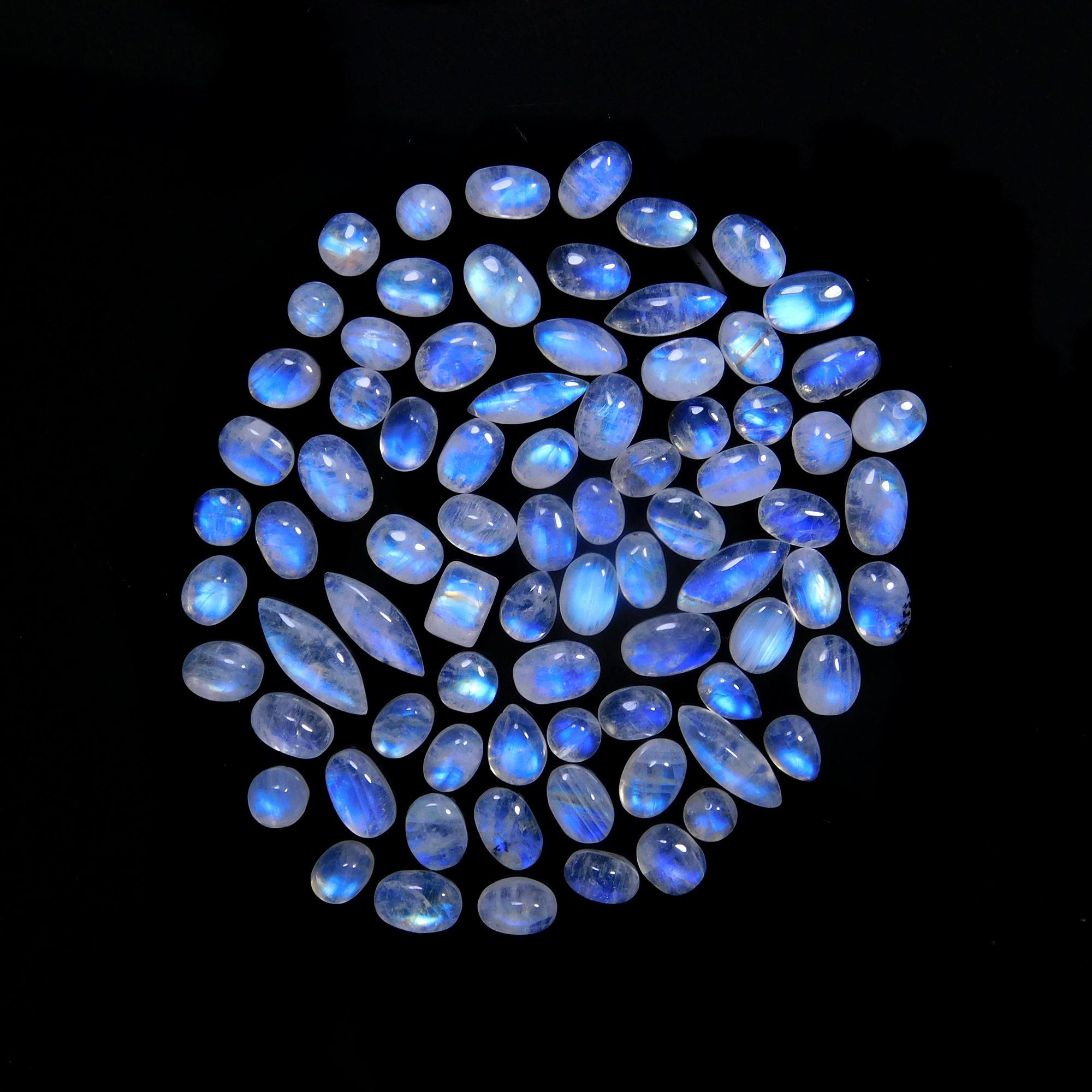 79 Pcs 96 Cts Natural Rainbow Moonstone Gemstone Cabochon Lot 4x6-5x14mm14054