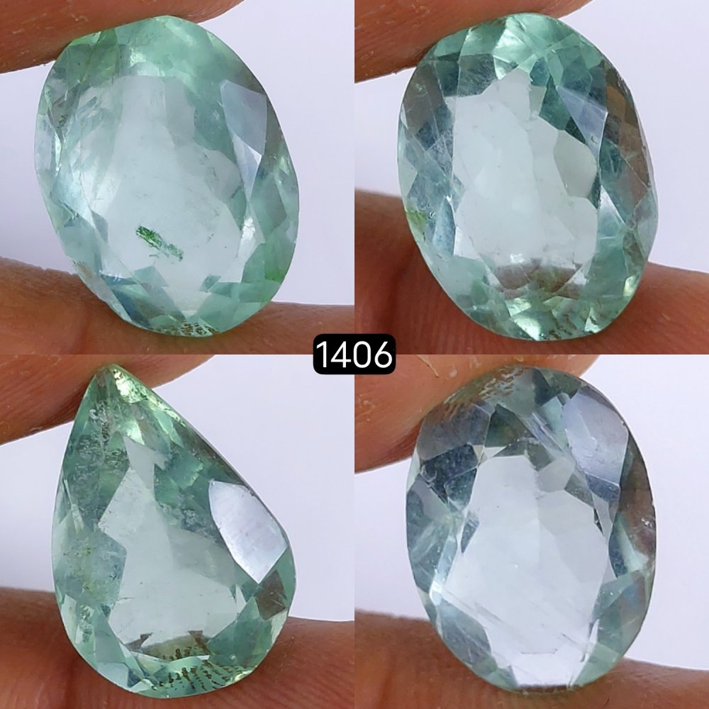 4Pcs 60Cts Natural Green Fluorite Faceted Cabochon Lot Healing Crystals, Loose gemstones Faceted Quartz for jewelry 18x14 16x12mm#1406