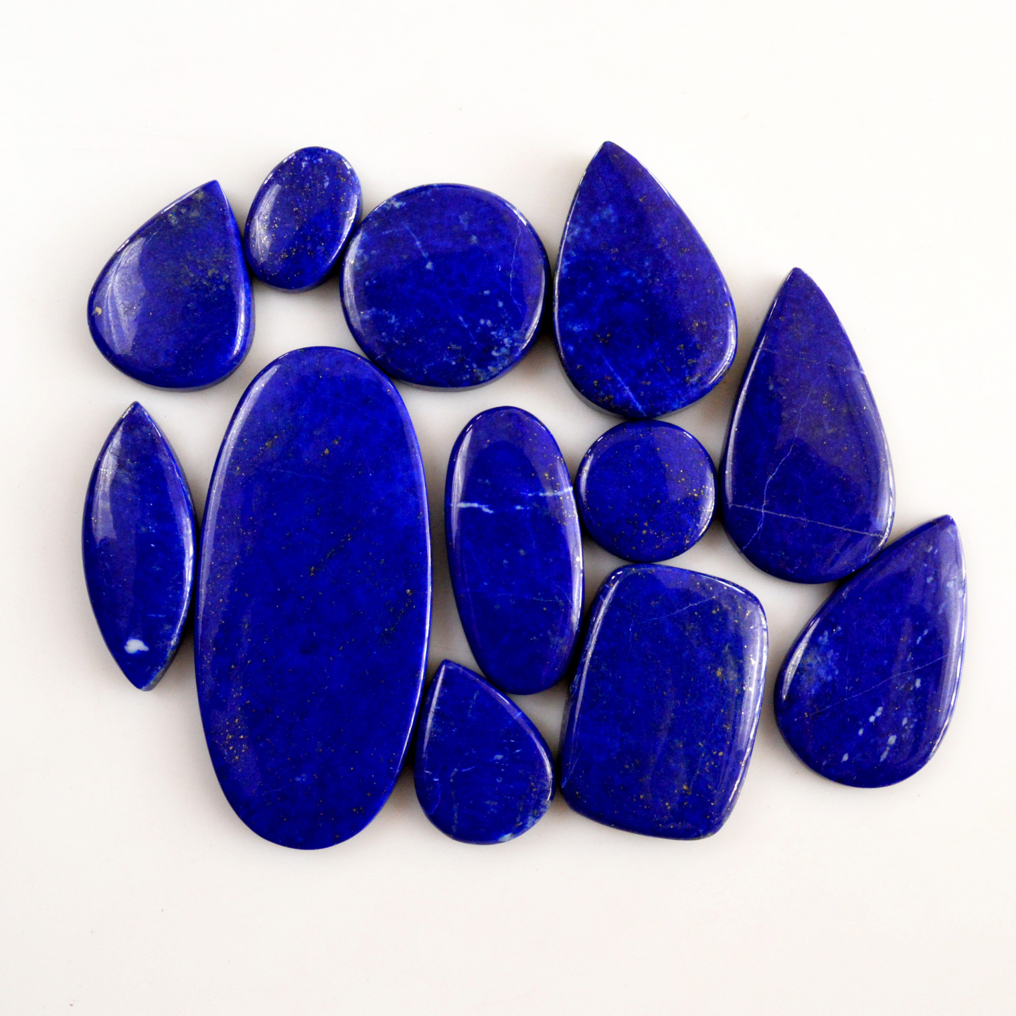 12 Pcs 312 Cts Natural Lapis Lazuli Cabochon Gemstone Lot For Jewelry Making 16x10-53x24mmR-14060