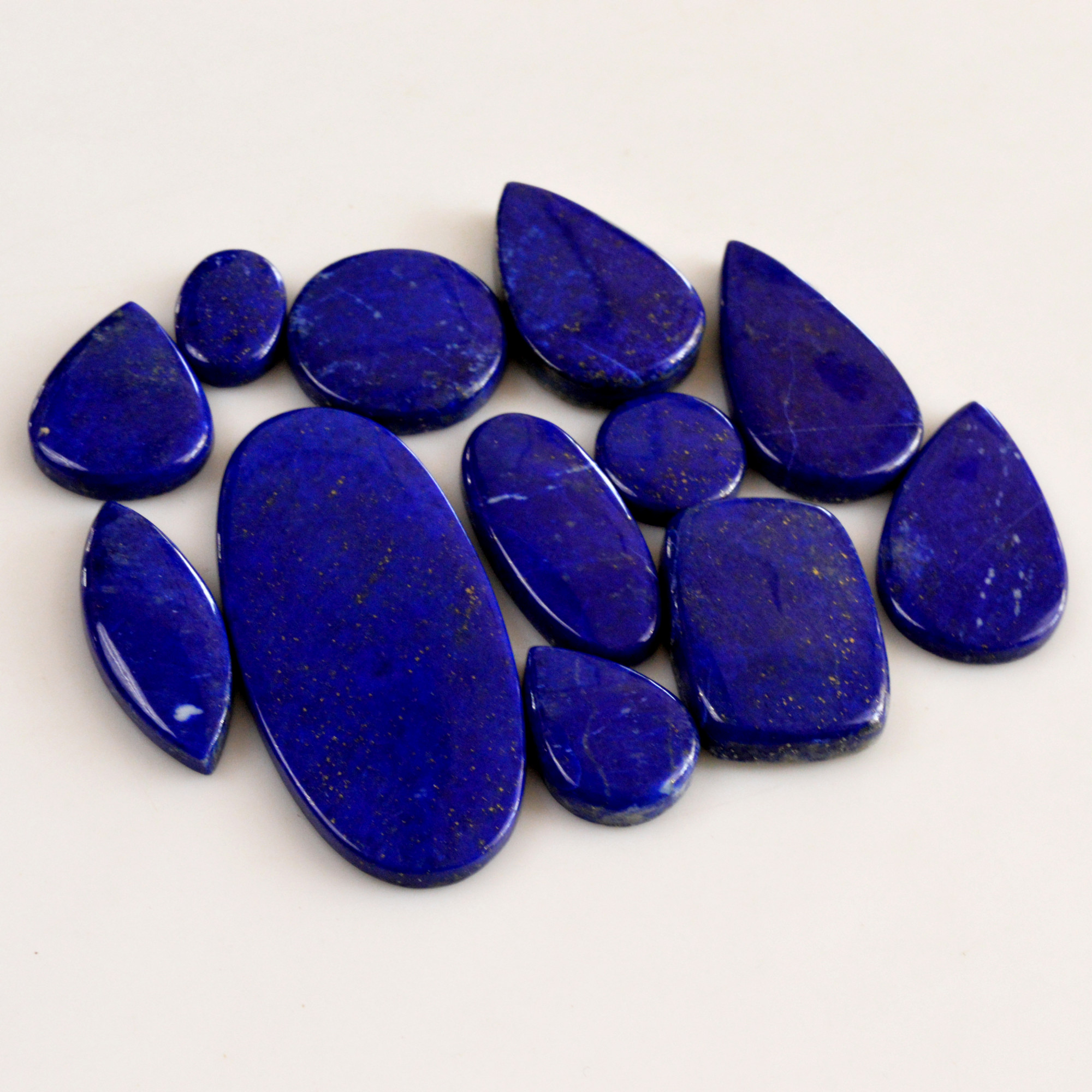 12 Pcs 312 Cts Natural Lapis Lazuli Cabochon Gemstone Lot For Jewelry Making 16x10-53x24mmR-14060