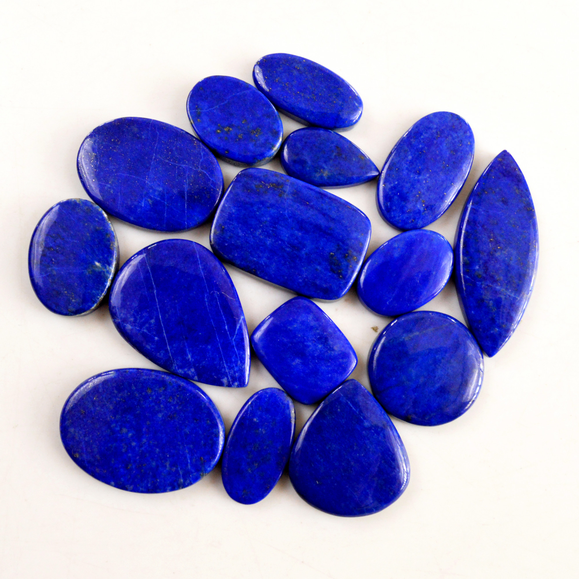 15 Pcs 352 Cts Natural Lapis Lazuli Cabochon Gemstone Lot For Jewelry Making 19x11-32x22mmR-14065
