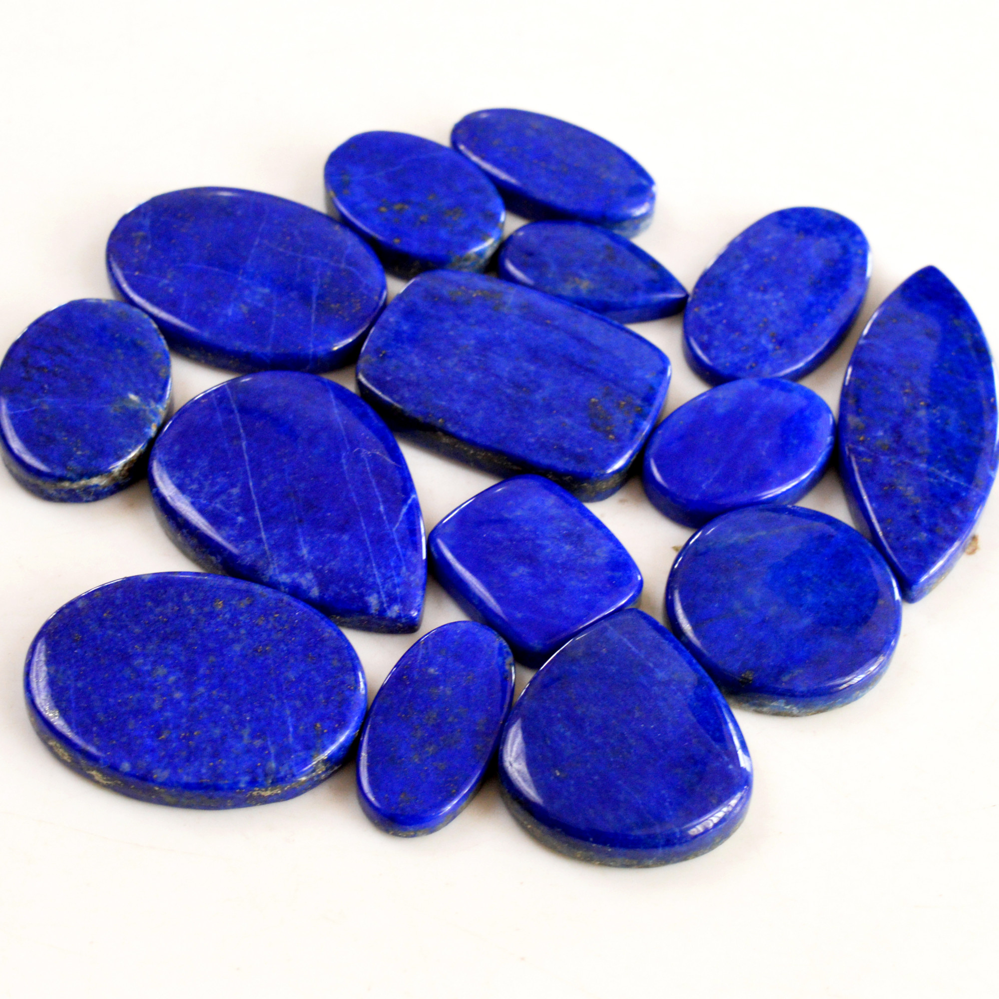 15 Pcs 352 Cts Natural Lapis Lazuli Cabochon Gemstone Lot For Jewelry Making 19x11-32x22mmR-14065