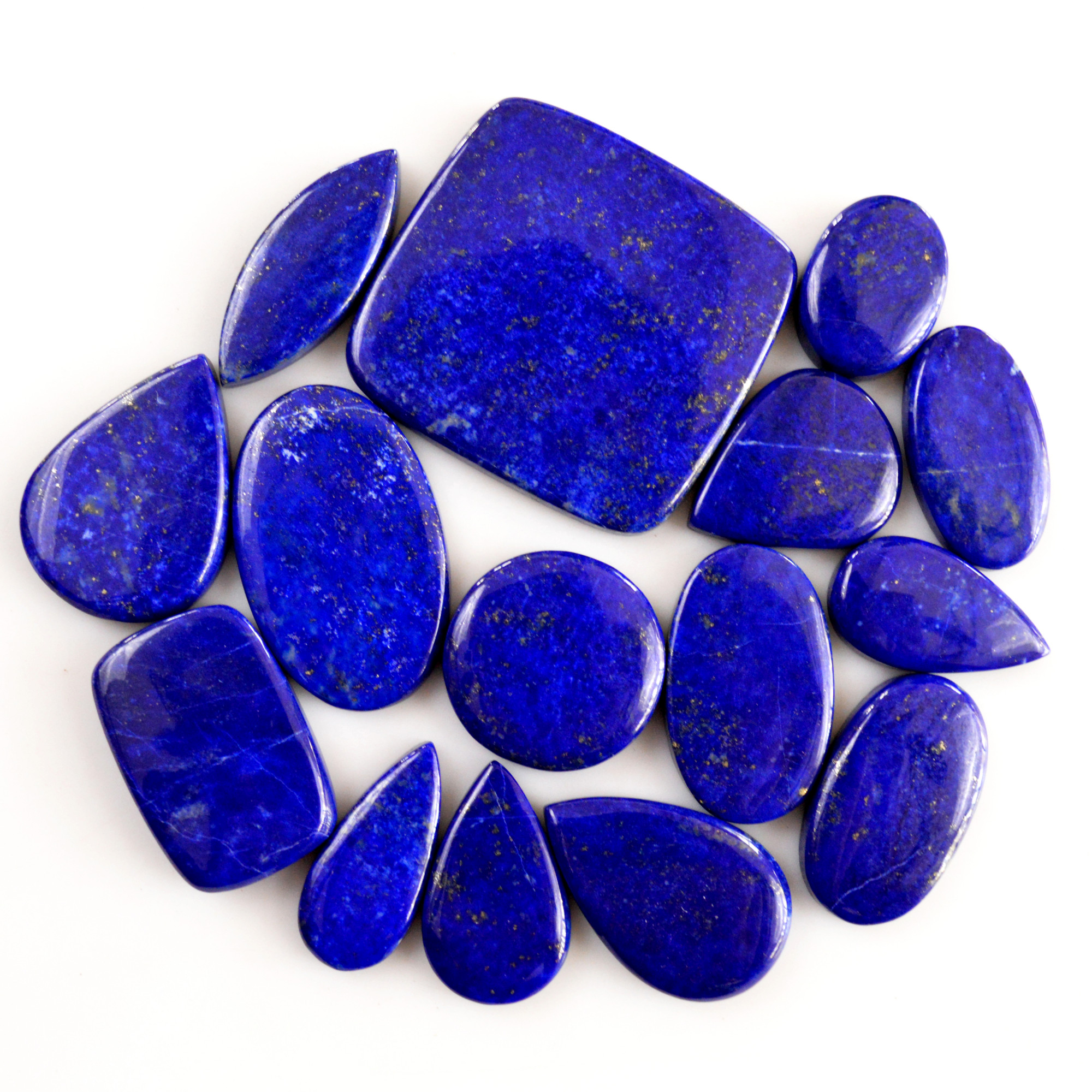 15 Pcs 350 Cts Natural Lapis Lazuli Cabochon Gemstone Lot For Jewelry Making 17x13-36x34mmR-14066