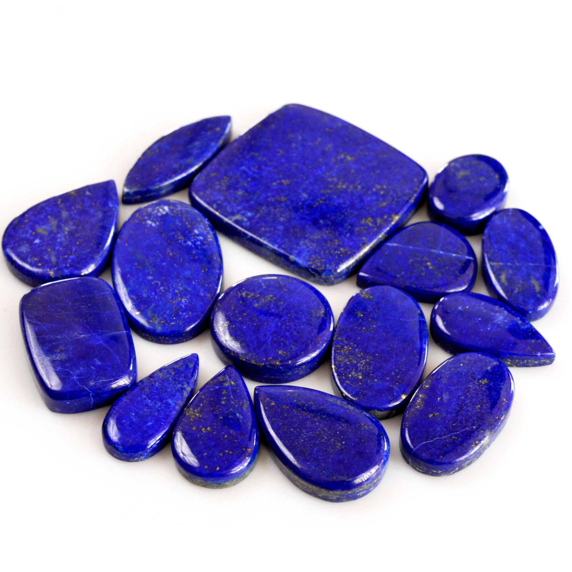 15 Pcs 350 Cts Natural Lapis Lazuli Cabochon Gemstone Lot For Jewelry Making 17x13-36x34mmR-14066