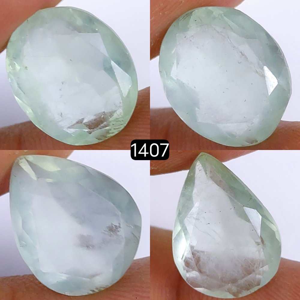4Pcs 50Cts Natural Green Fluorite Faceted Cabochon Lot Healing Crystals, Loose gemstones Faceted Quartz for jewelry 19x13 16x12mm#1407