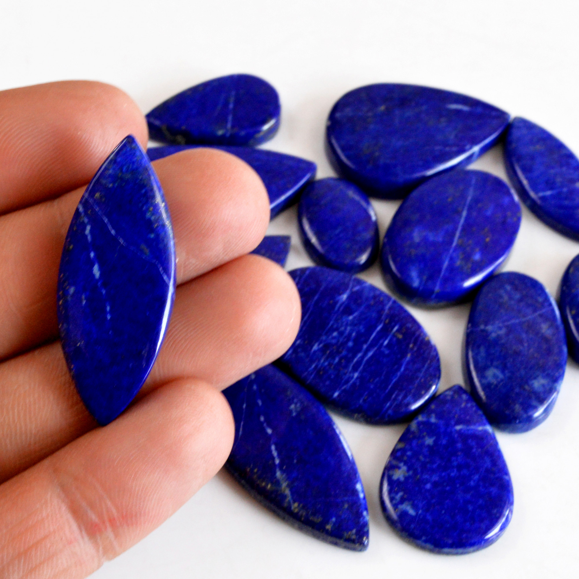 13 Pcs 315 Cts Natural Lapis Lazuli Cabochon Gemstone Lot For Jewelry Making 17x12-45x23mmR-14073