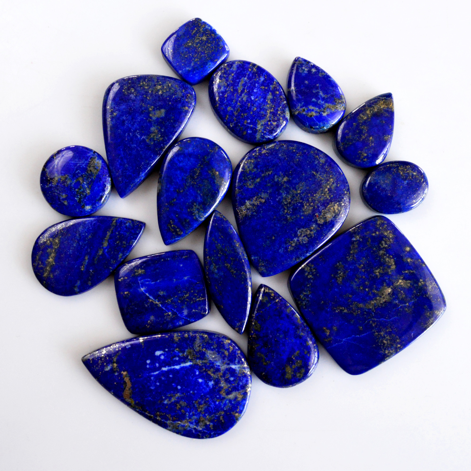 15 Pcs 352 Cts Natural Lapis Lazuli Cabochon Gemstone Lot For Jewelry Making 15x12-39x24mmR-14078