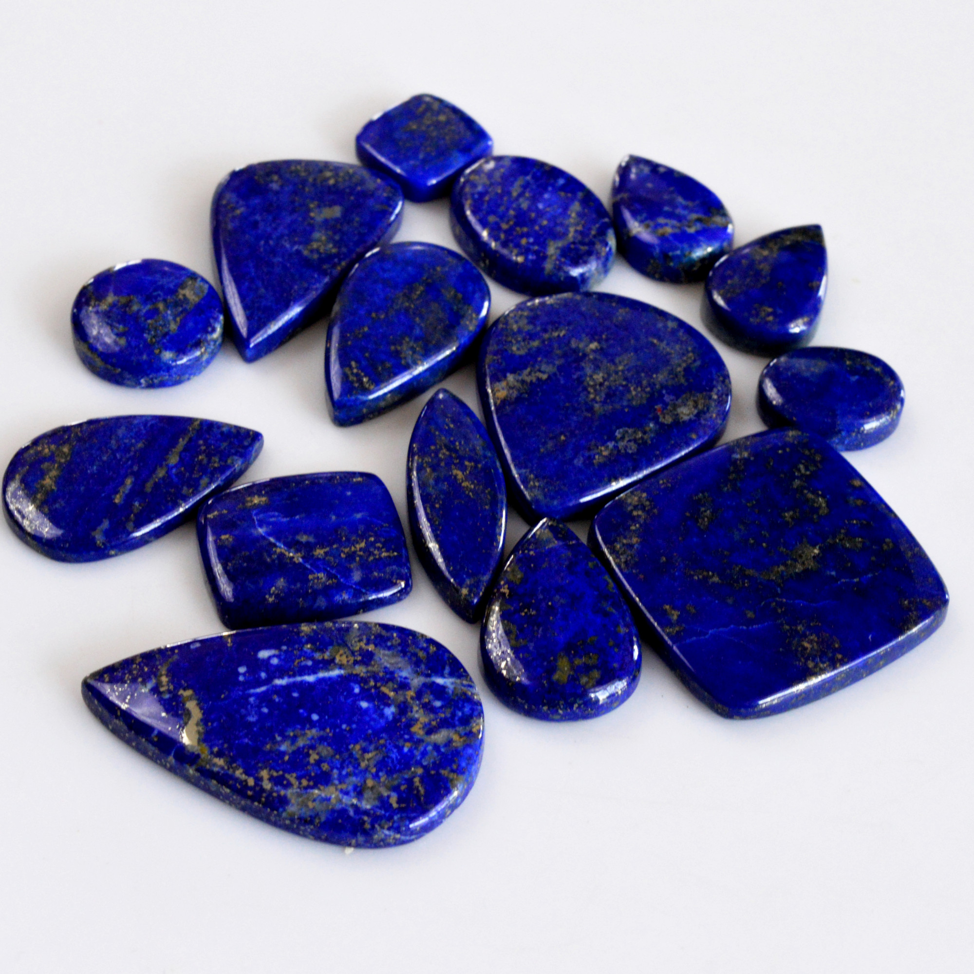 15 Pcs 352 Cts Natural Lapis Lazuli Cabochon Gemstone Lot For Jewelry Making 15x12-39x24mmR-14078