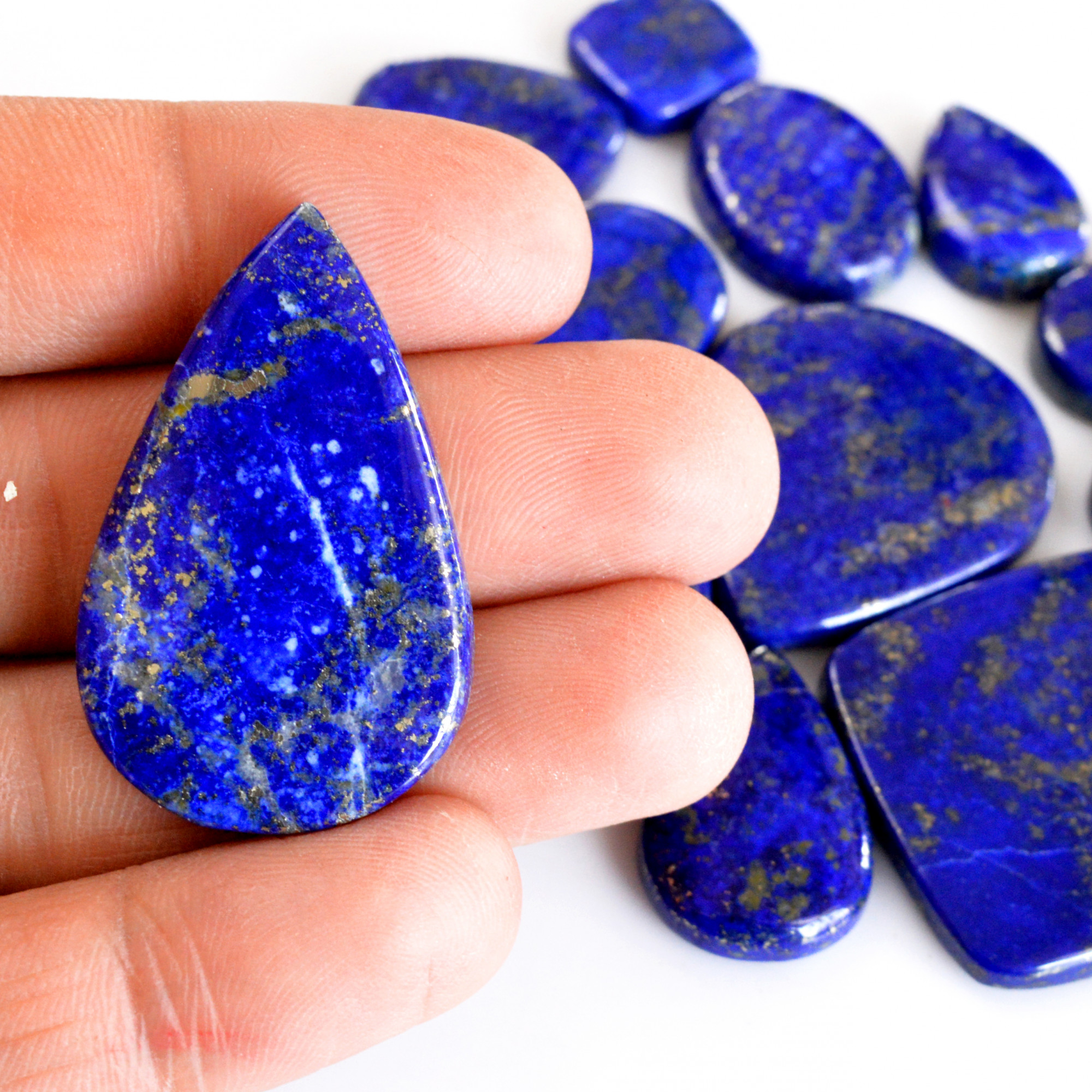 15 Pcs 352 Cts Natural Lapis Lazuli Cabochon Gemstone Lot For Jewelry Making 15x12-39x24mmR-14078