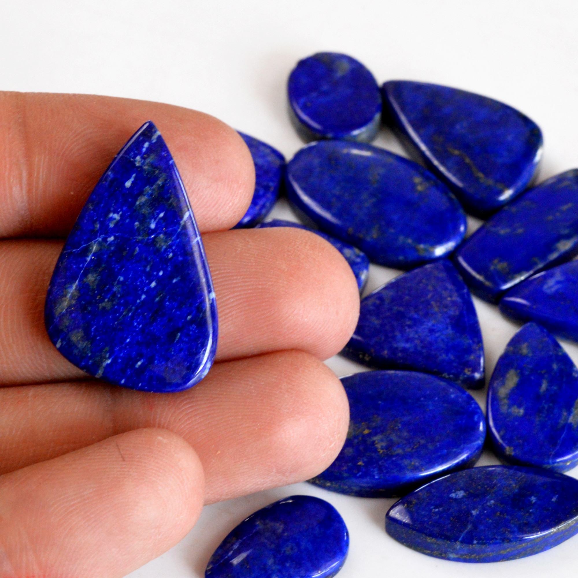 16 Pcs 268 Cts Natural Lapis Lazuli Cabochon Gemstone Lot For Jewelry Making 17x10-30x19mmR-14079