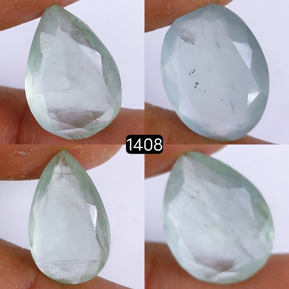 4Pcs 57Cts Natural Green Fluorite Faceted Cabochon Lot Healing Crystals, Loose gemstones Faceted Quartz for jewelry 22x14 18x12mm#1408