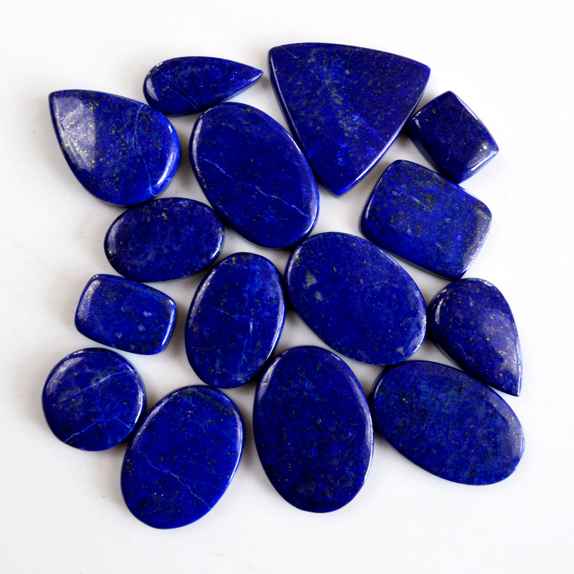 14 Pcs 311 Cts Natural Lapis Lazuli Cabochon Gemstone Lot For Jewelry Making 21x14-36x15mmR-14084