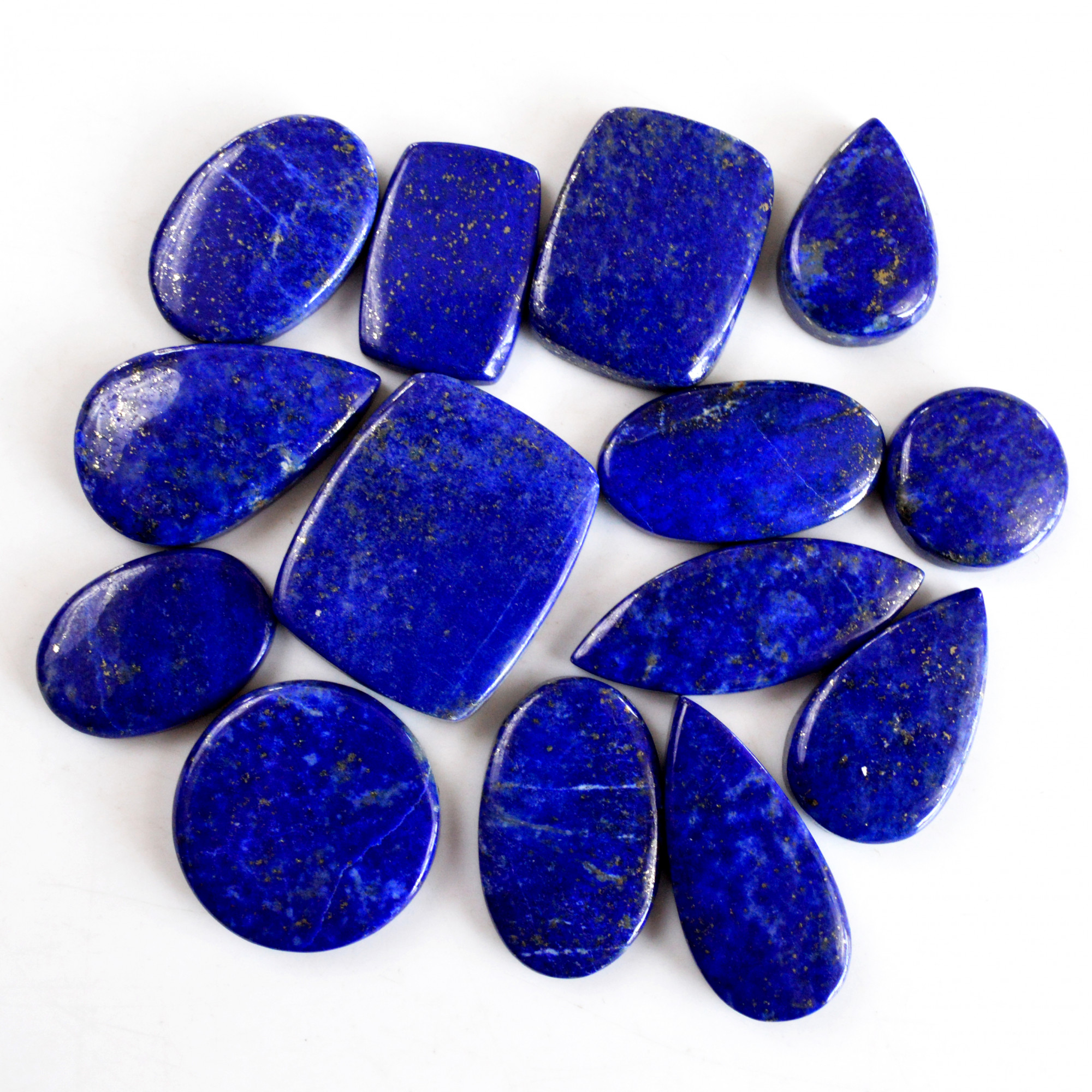 14 Pcs 276 Cts Natural Lapis Lazuli Cabochon Gemstone Lot For Jewelry Making 15x15-26x21mmR-14087
