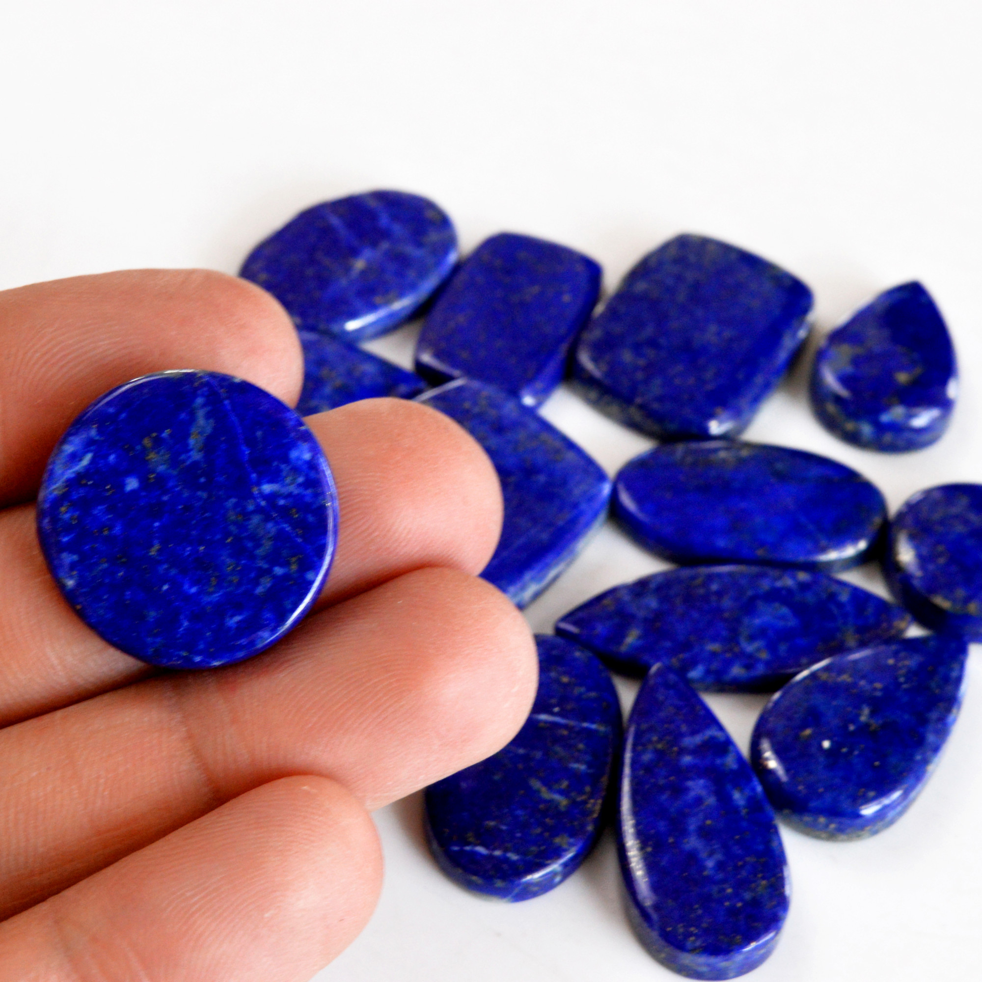 14 Pcs 276 Cts Natural Lapis Lazuli Cabochon Gemstone Lot For Jewelry Making 15x15-26x21mmR-14087