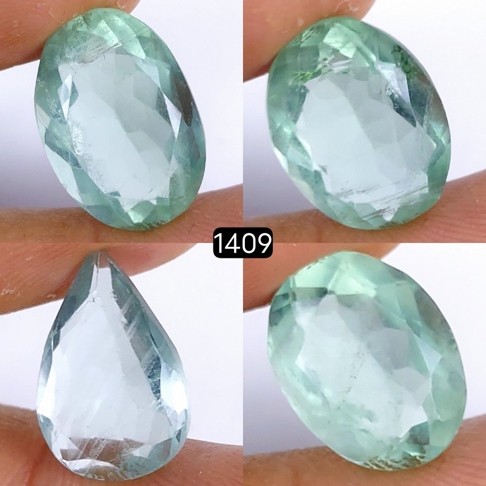 4Pcs 59Cts Natural Green Fluorite Faceted Cabochon Lot Healing Crystals, Loose gemstones Faceted Quartz for jewelry 22x15 14x11mm#1409