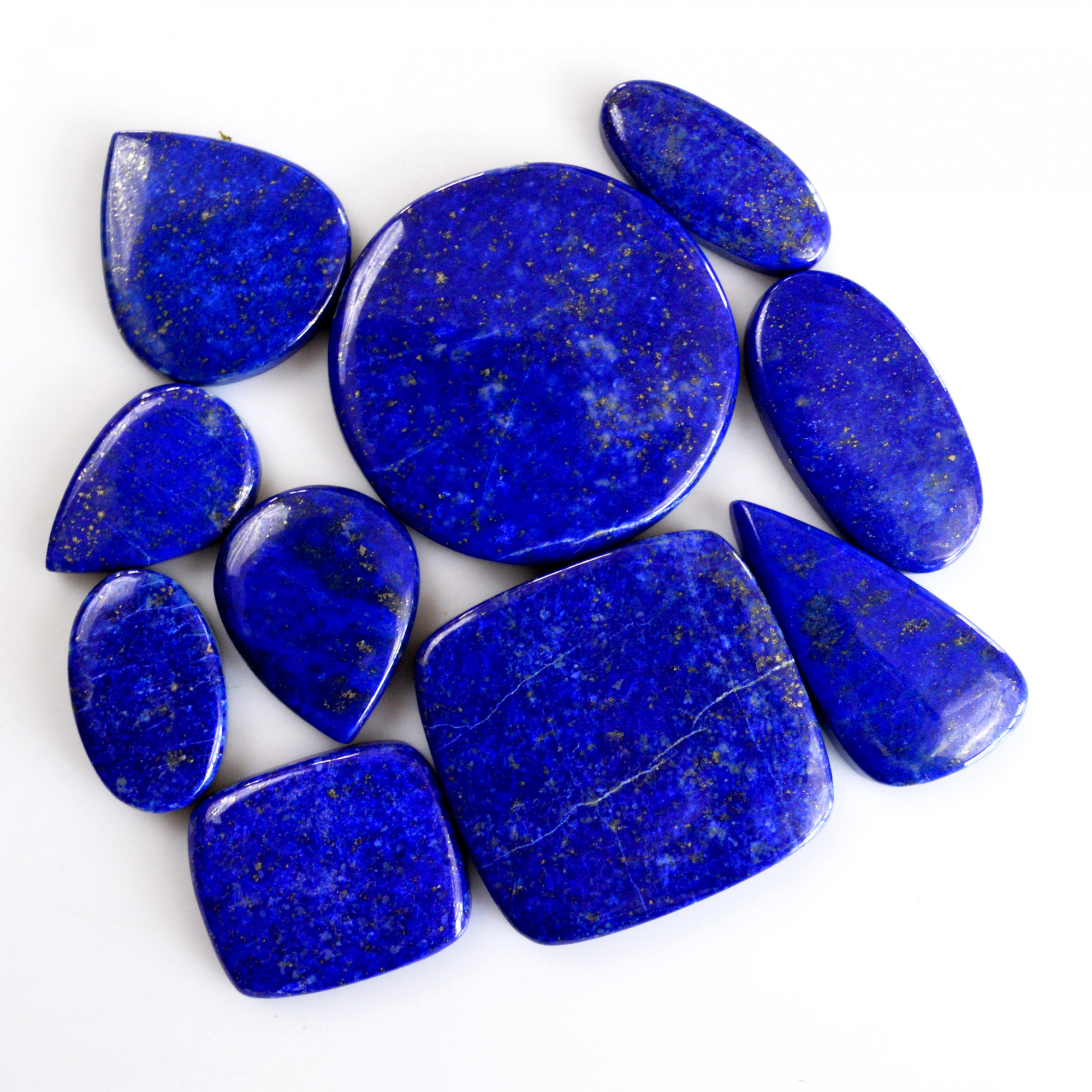10 Pcs 369 Cts Natural Lapis Lazuli Cabochon Gemstone Lot For Jewelry Making 21x13-37x37mmR-14090