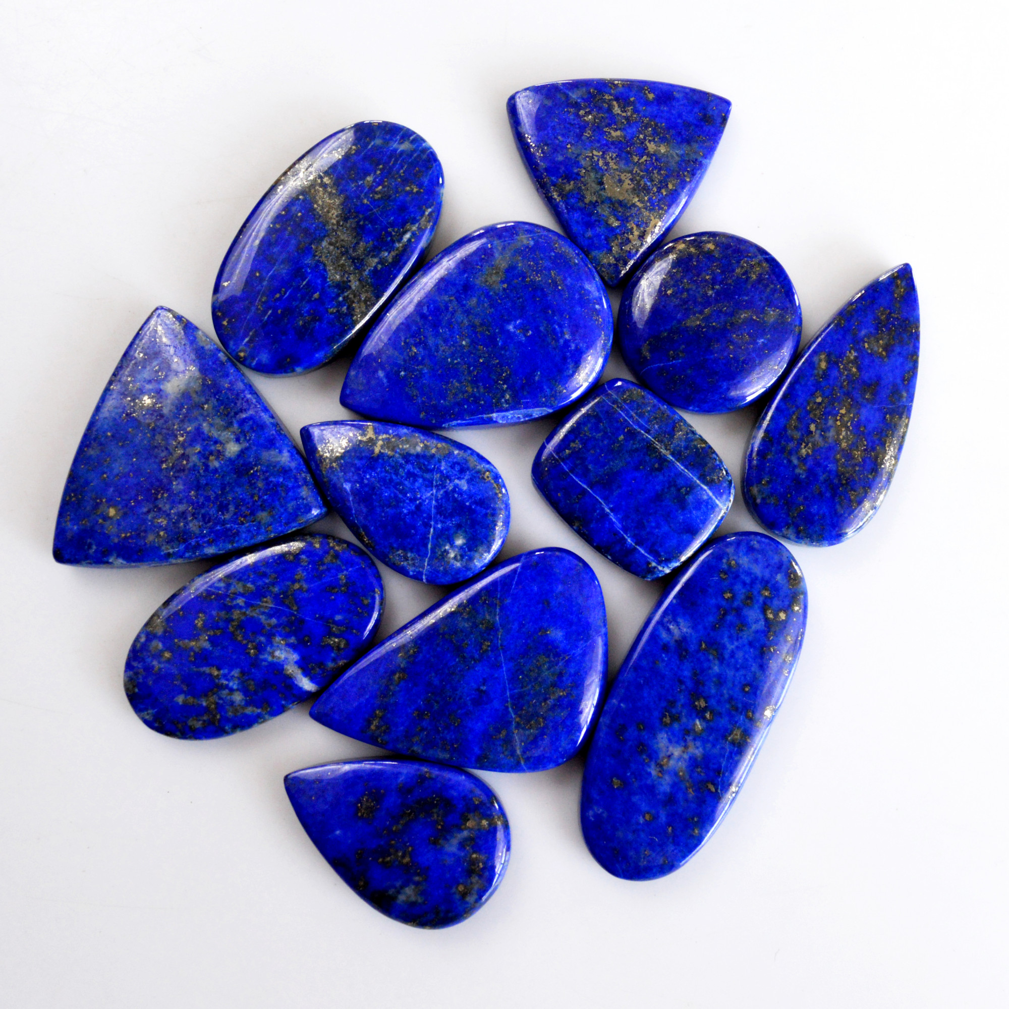 12 Pcs 364 Cts Natural Lapis Lazuli Cabochon Gemstone Lot For Jewelry Making 20x16-39x17mmR-14092