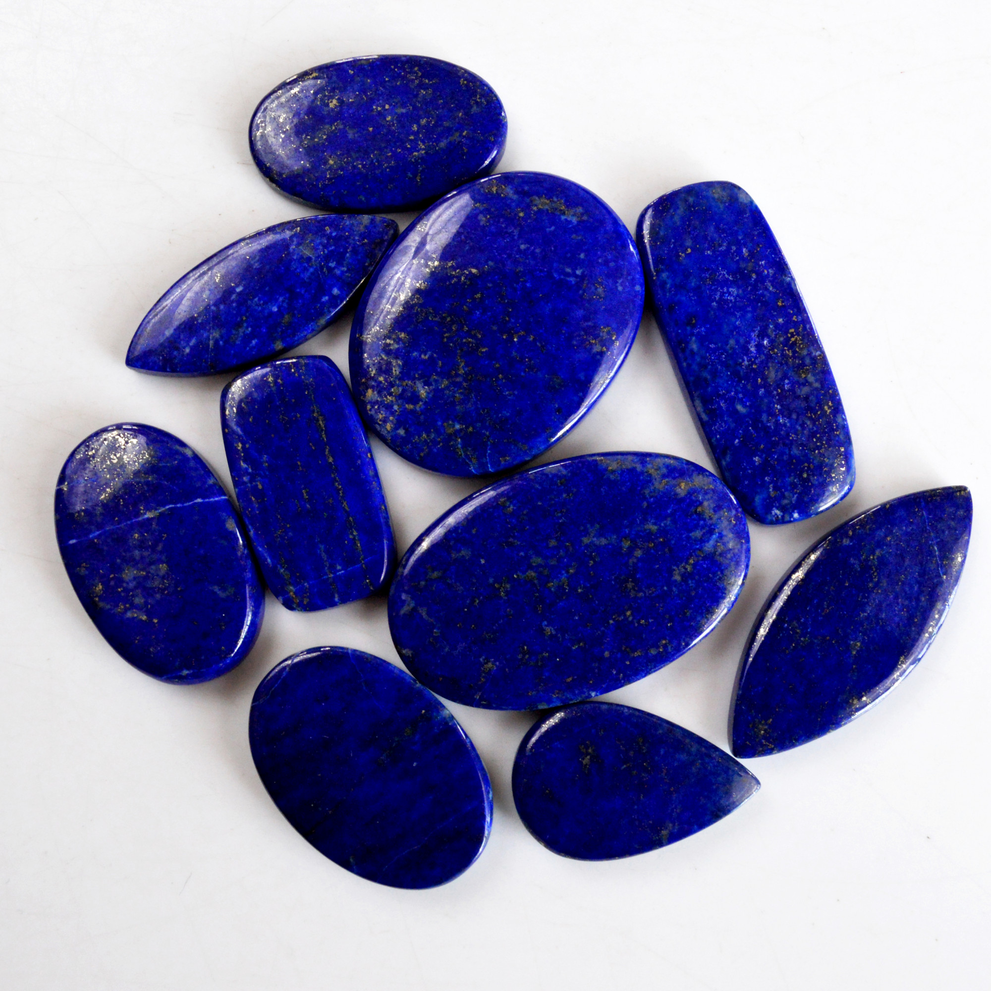 10 Pcs 289 Cts Natural Lapis Lazuli Cabochon Gemstone Lot For Jewelry Making 18x15-36x22mmR-14093