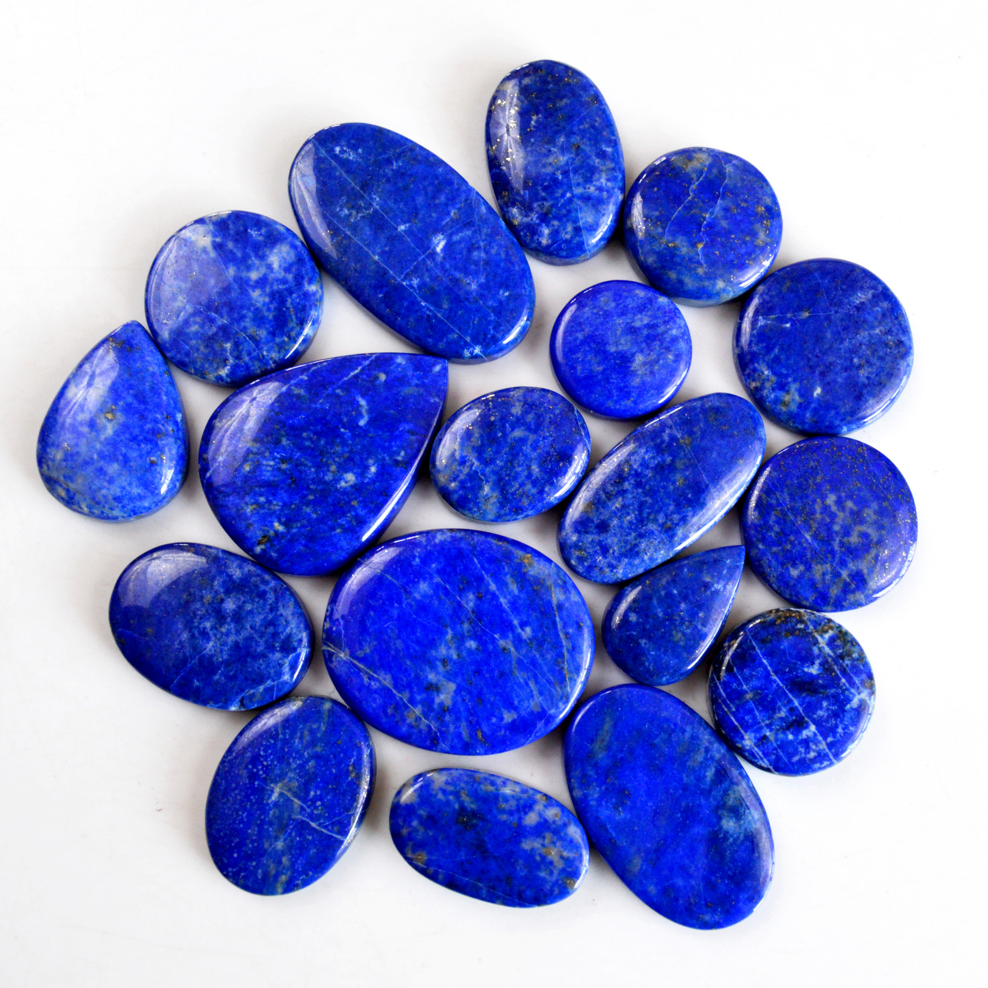 18 Pcs 389 Cts Natural Lapis Lazuli Cabochon Gemstone Lot For Jewelry Making 19x11-33x18mmR-14095