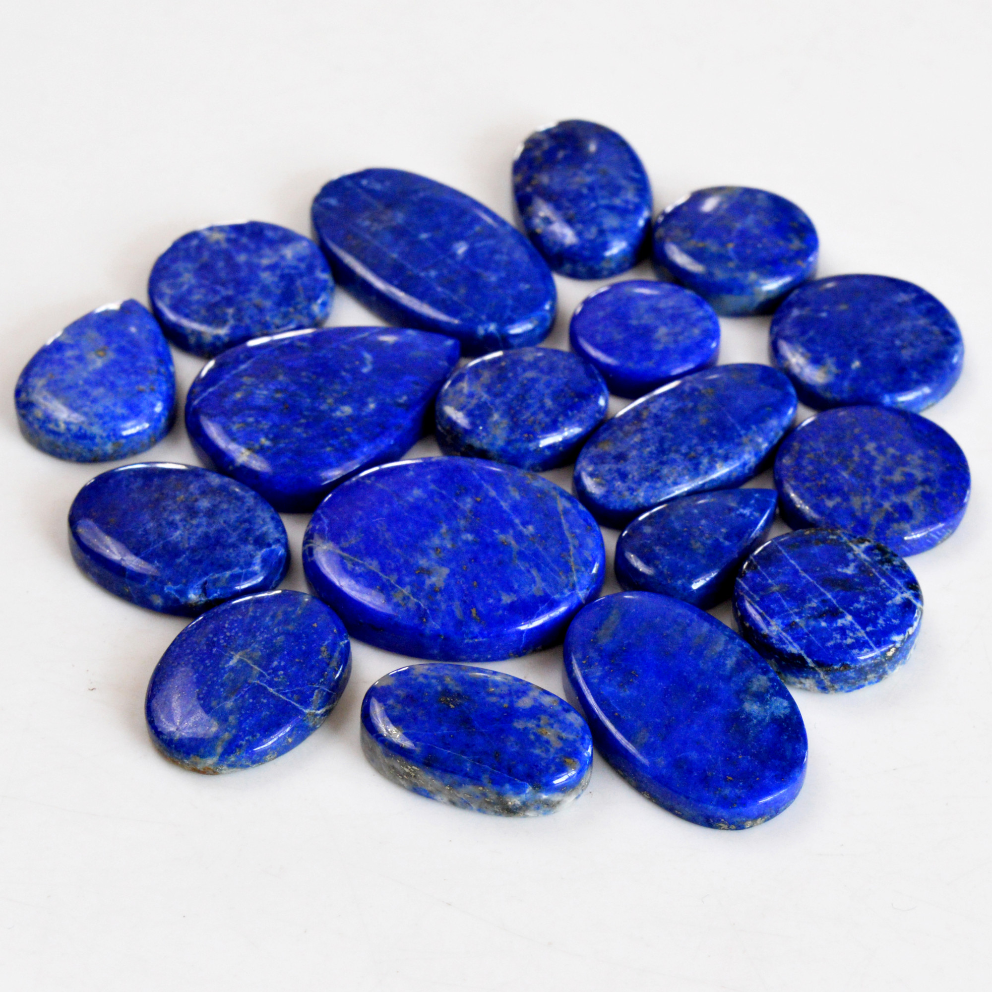 18 Pcs 389 Cts Natural Lapis Lazuli Cabochon Gemstone Lot For Jewelry Making 19x11-33x18mmR-14095