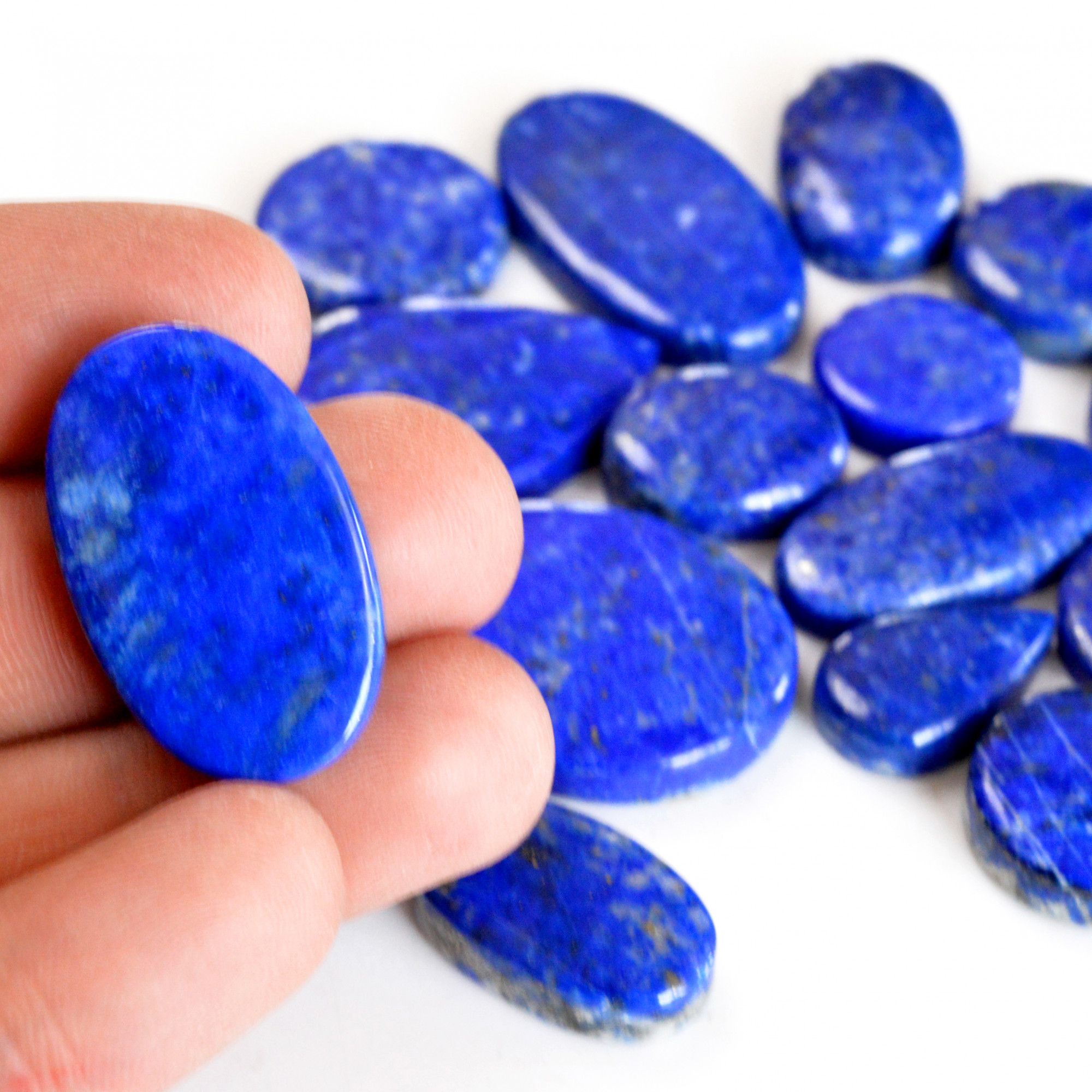18 Pcs 389 Cts Natural Lapis Lazuli Cabochon Gemstone Lot For Jewelry Making 19x11-33x18mmR-14095