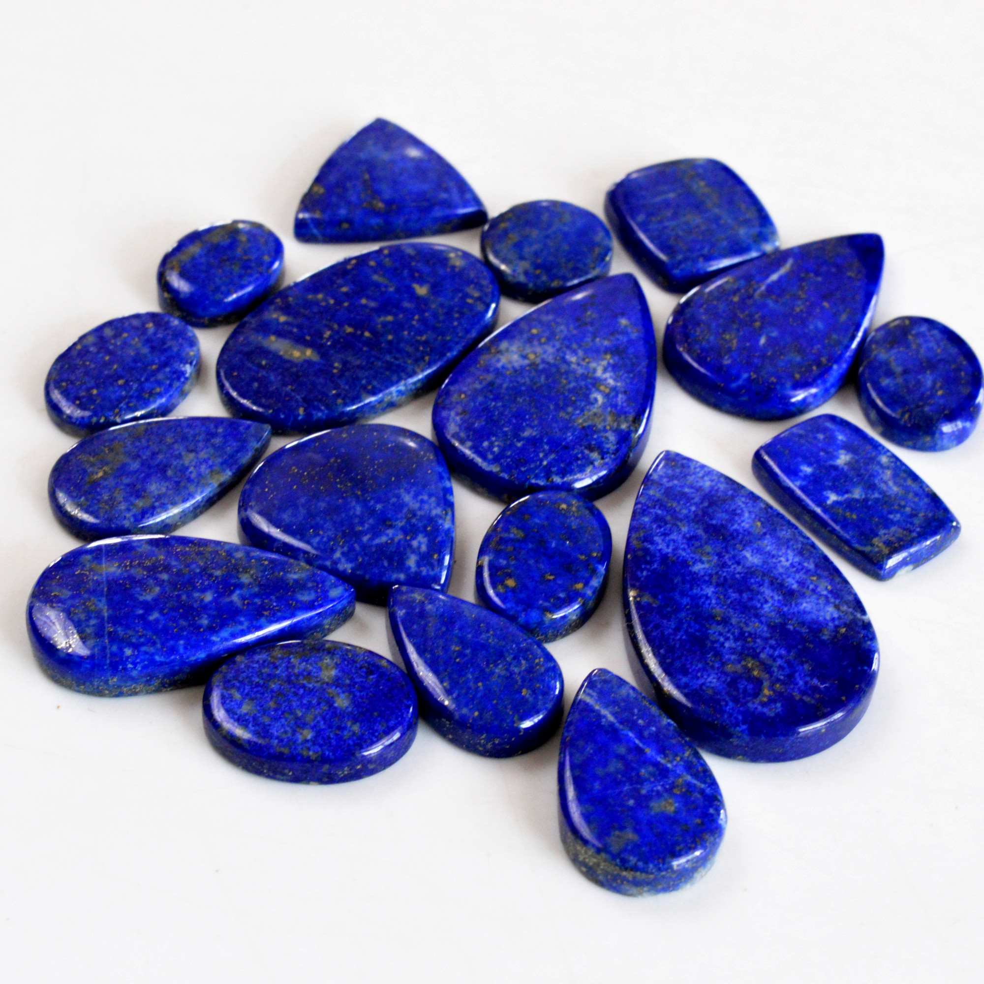 18 Pcs 413 Cts Natural Lapis Lazuli Cabochon Gemstone Lot For Jewelry Making 15x12-40x23mmR-14099