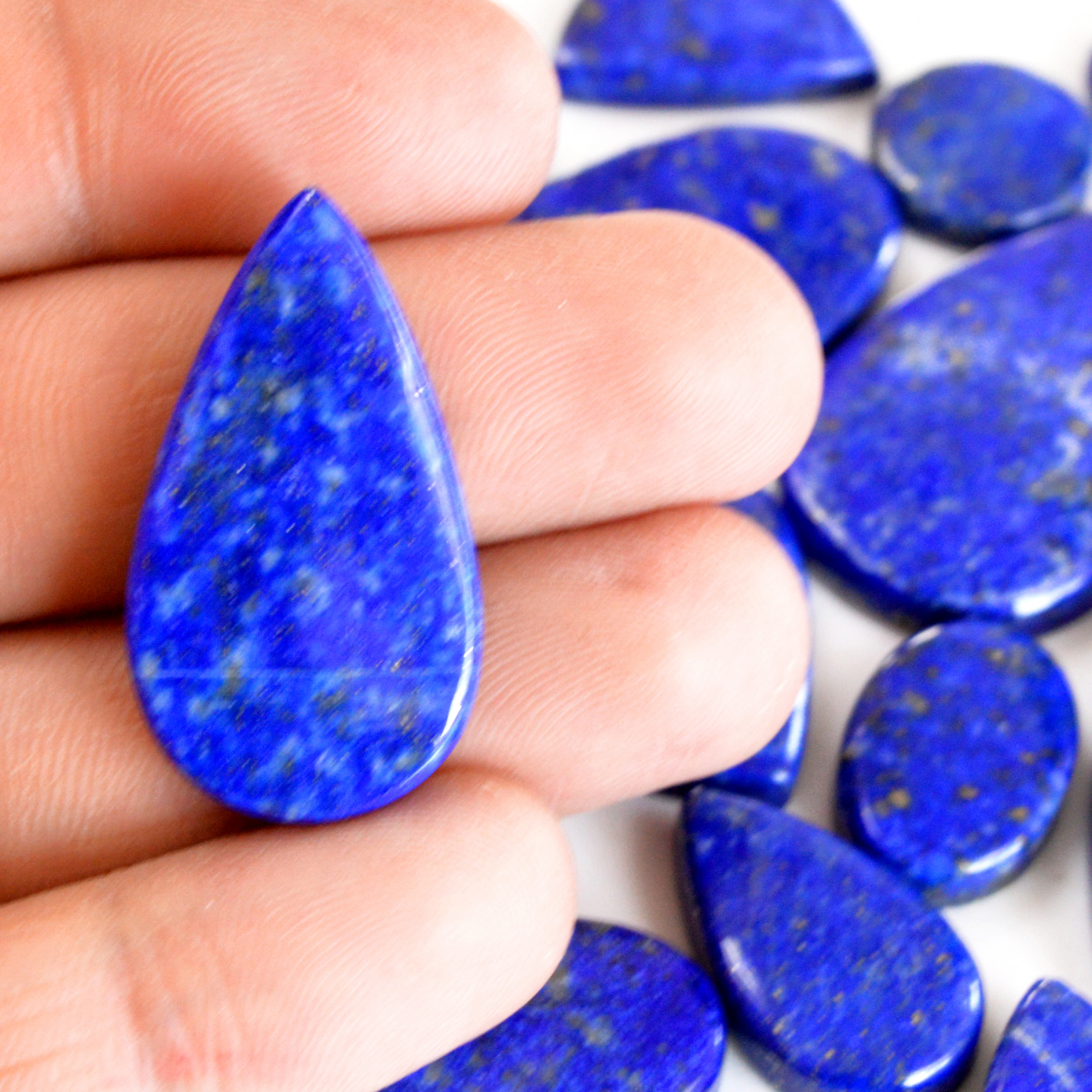 18 Pcs 413 Cts Natural Lapis Lazuli Cabochon Gemstone Lot For Jewelry Making 15x12-40x23mmR-14099