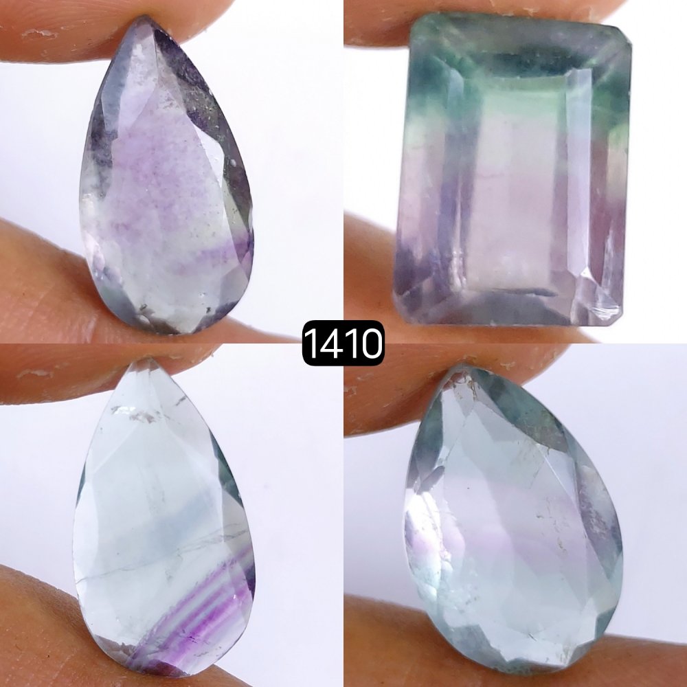 4Pcs 91Cts Natural Green Fluorite Faceted Cabochon Lot Healing Crystals, Loose gemstones Faceted Quartz for jewelry 27x13 18x14mm#1410