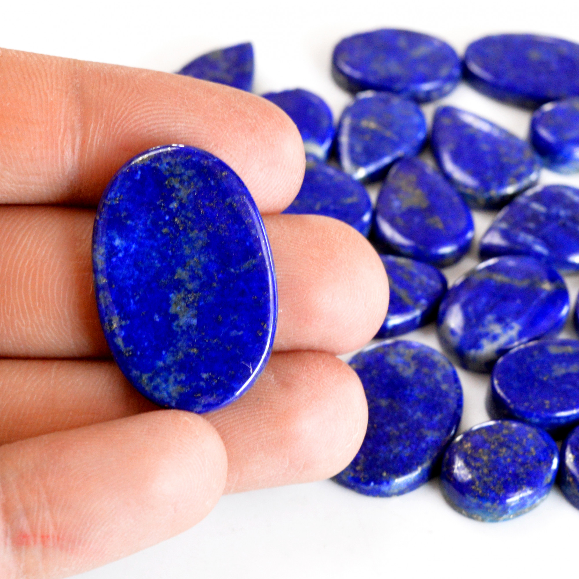 24 Pcs 346 Cts Natural Lapis Lazuli Cabochon Gemstone Lot For Jewelry Making 13x9-30x20mmR-14101