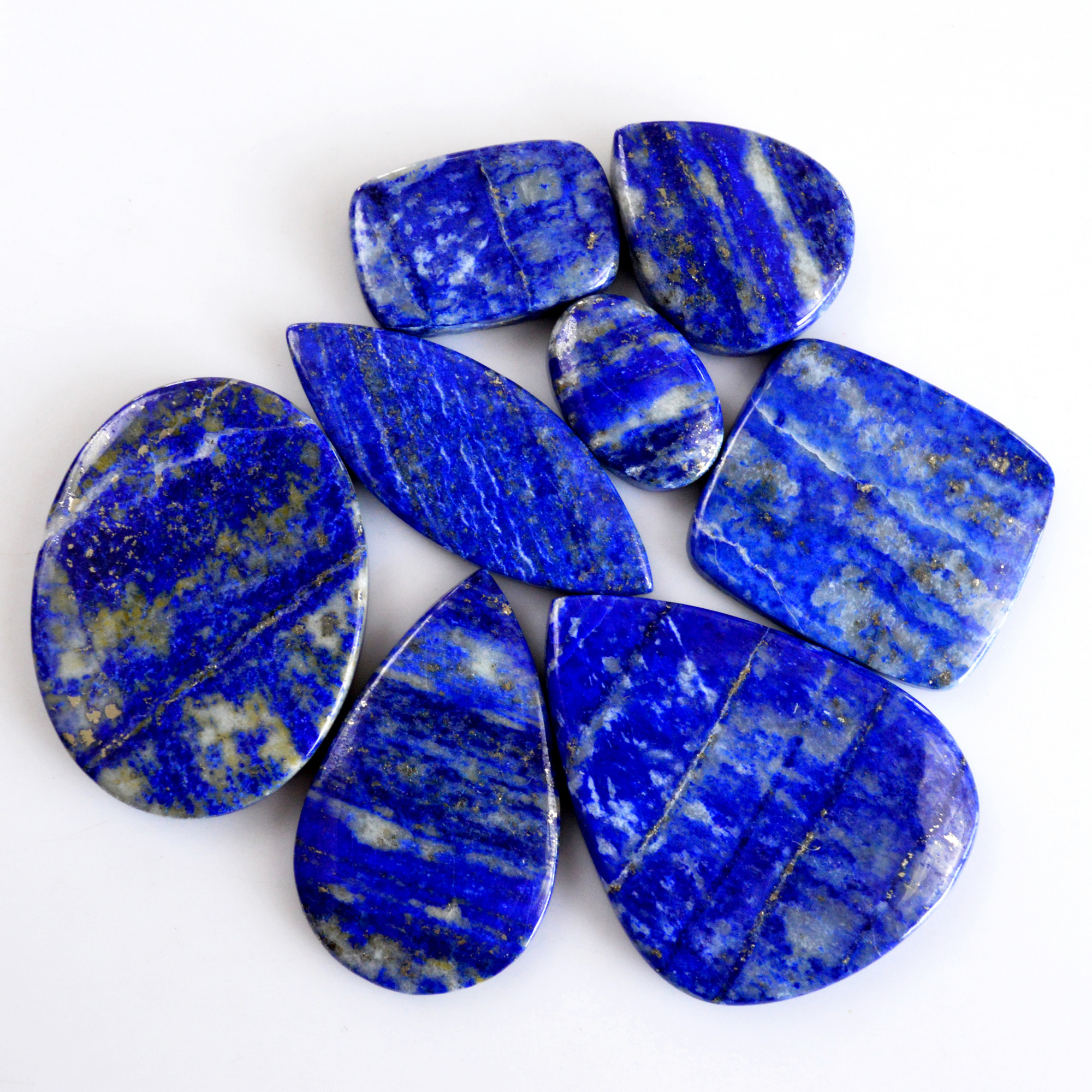 8 Pcs 318 Cts Natural Lapis Lazuli Cabochon Gemstone Lot For Jewelry Making 18x12-42x32mmR-14104