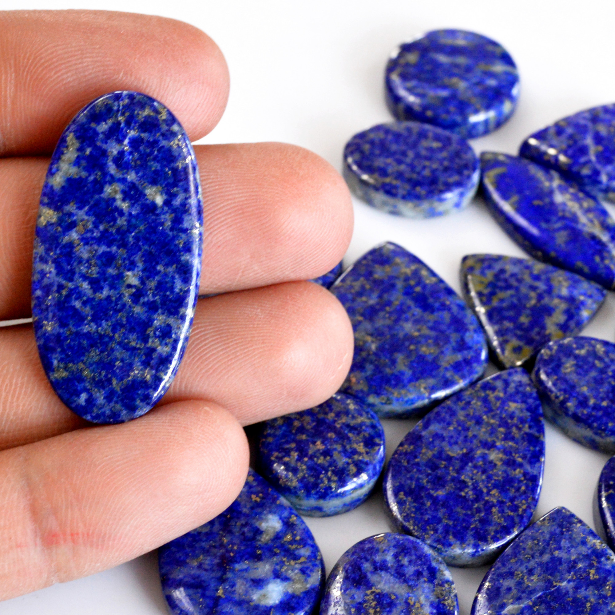 21 Pcs 406 Cts Natural Lapis Lazuli Cabochon Gemstone Lot For Jewelry Making 17x13-26x22mmR-14106
