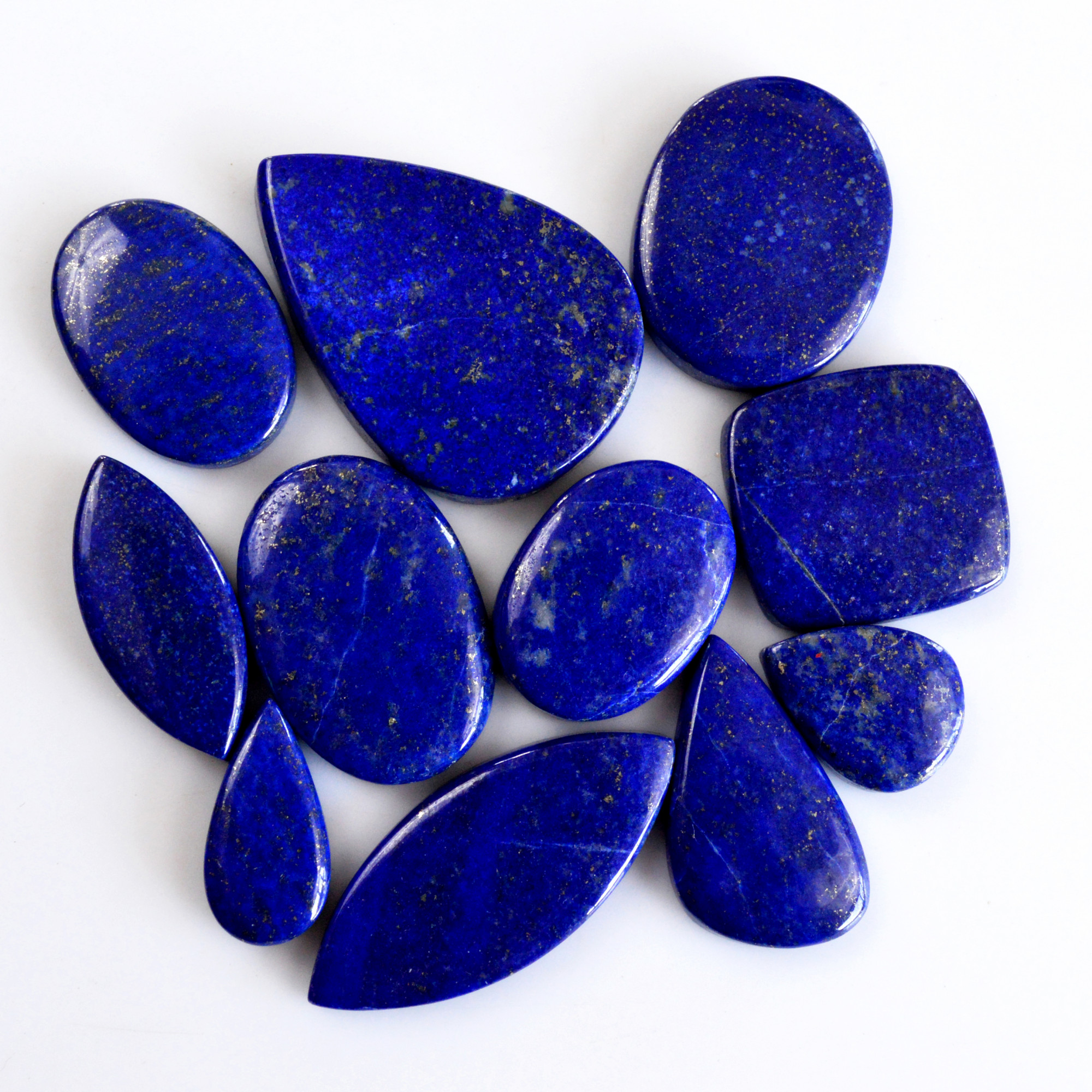 11 Pcs 330 Cts Natural Lapis Lazuli Cabochon Gemstone Lot For Jewelry Making 20x10-39x27mmR-14110