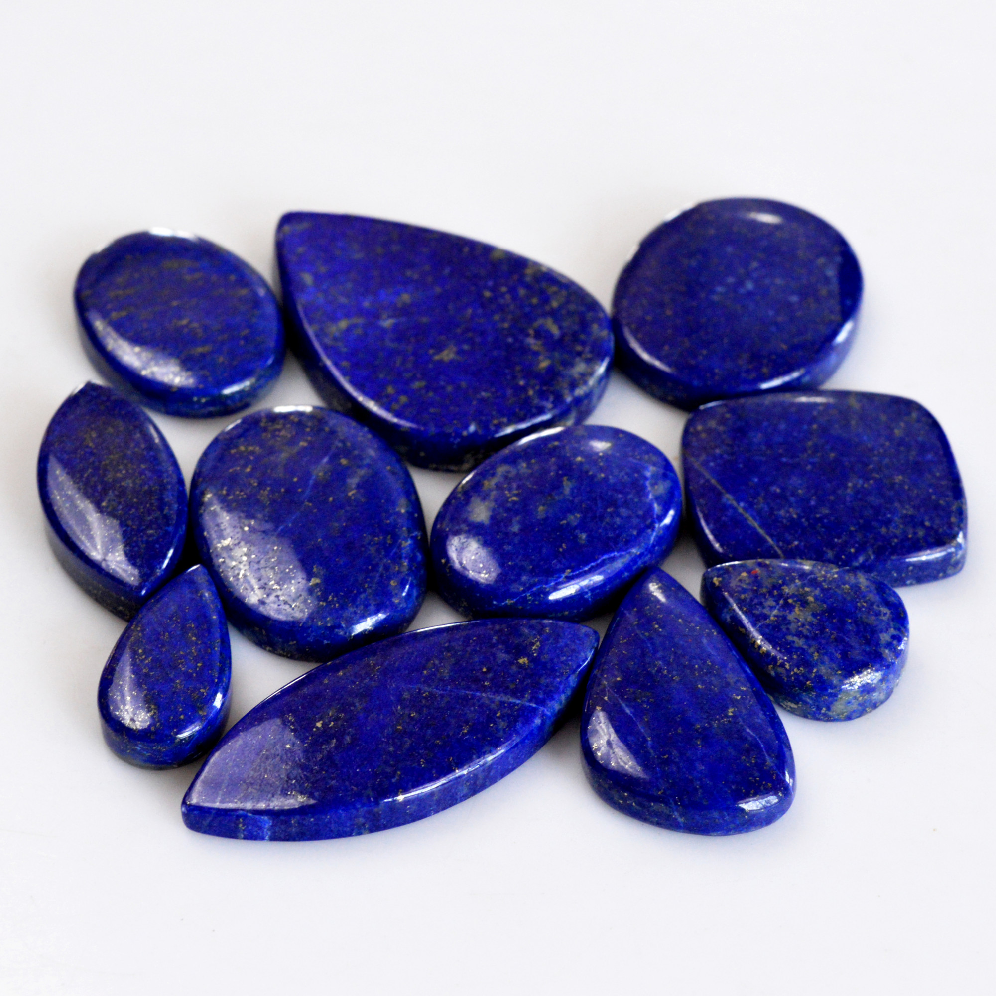11 Pcs 330 Cts Natural Lapis Lazuli Cabochon Gemstone Lot For Jewelry Making 20x10-39x27mmR-14110