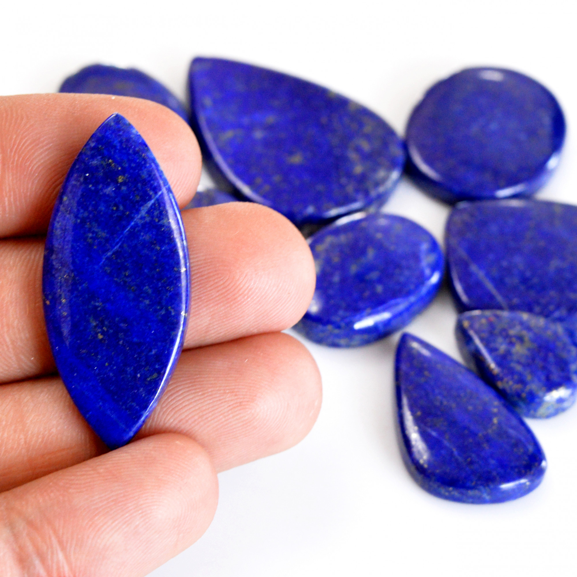 11 Pcs 330 Cts Natural Lapis Lazuli Cabochon Gemstone Lot For Jewelry Making 20x10-39x27mmR-14110