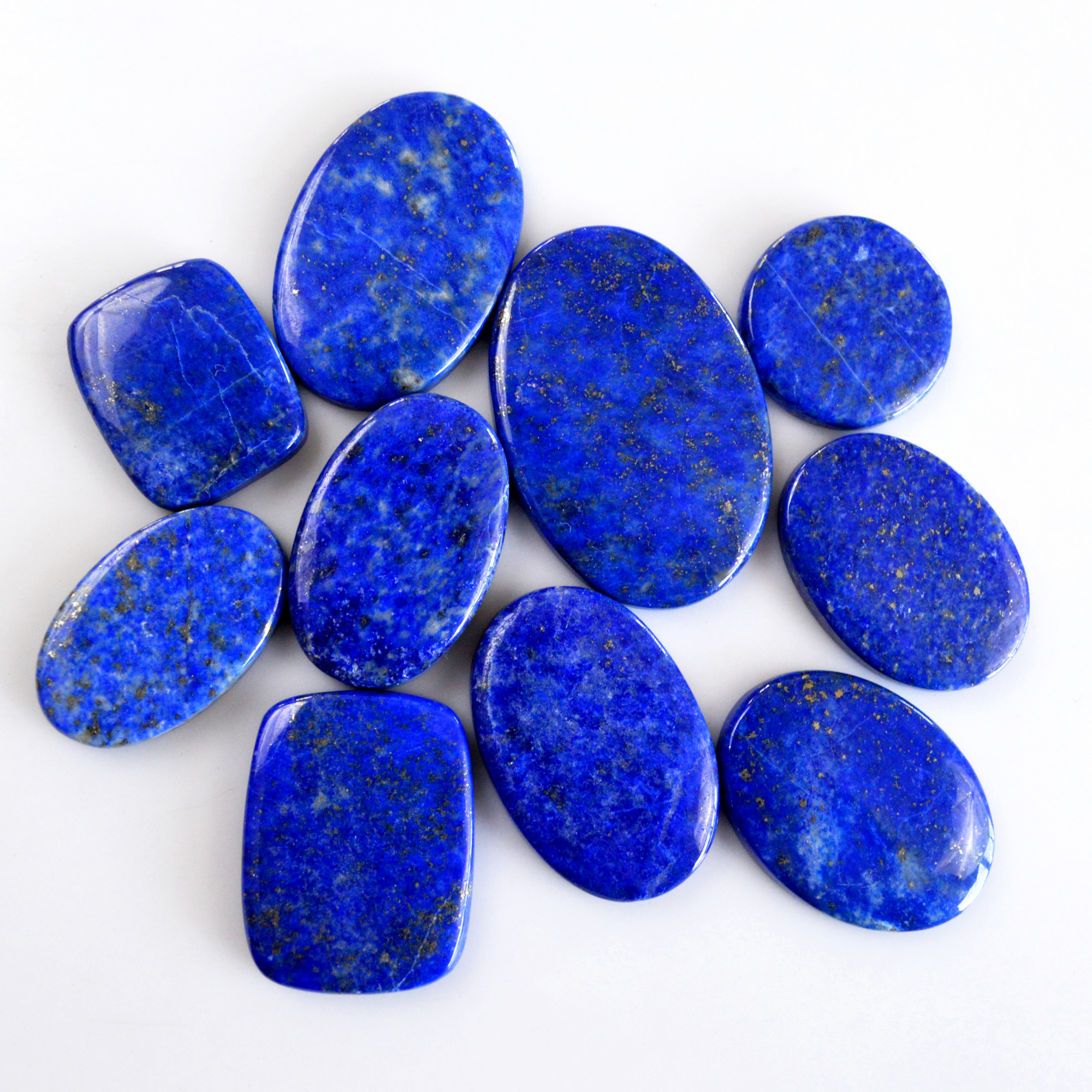 10 Pcs 377 Cts Natural Lapis Lazuli Cabochon Gemstone Lot For Jewelry Making 22x22-40x27mmR-14112