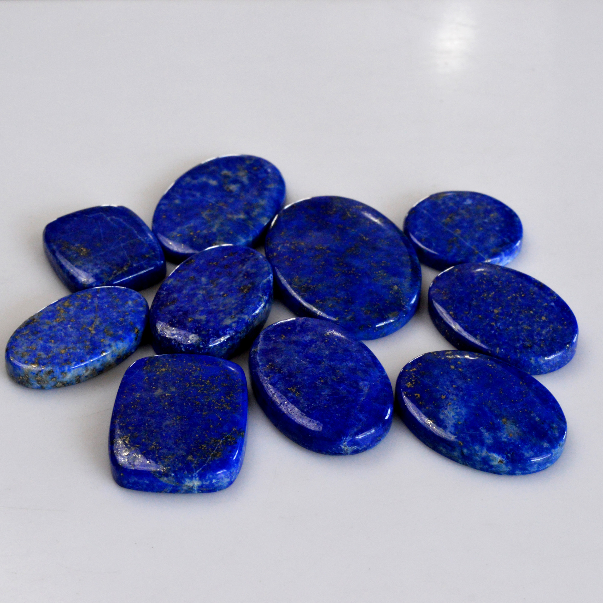 10 Pcs 377 Cts Natural Lapis Lazuli Cabochon Gemstone Lot For Jewelry Making 22x22-40x27mmR-14112