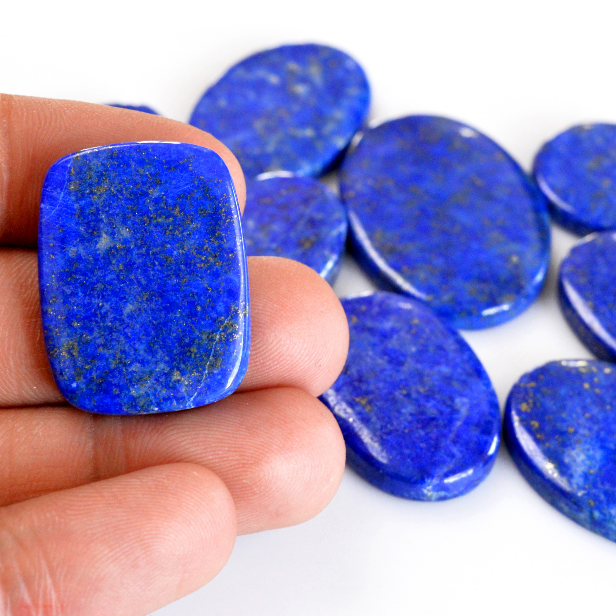 10 Pcs 377 Cts Natural Lapis Lazuli Cabochon Gemstone Lot For Jewelry Making 22x22-40x27mmR-14112