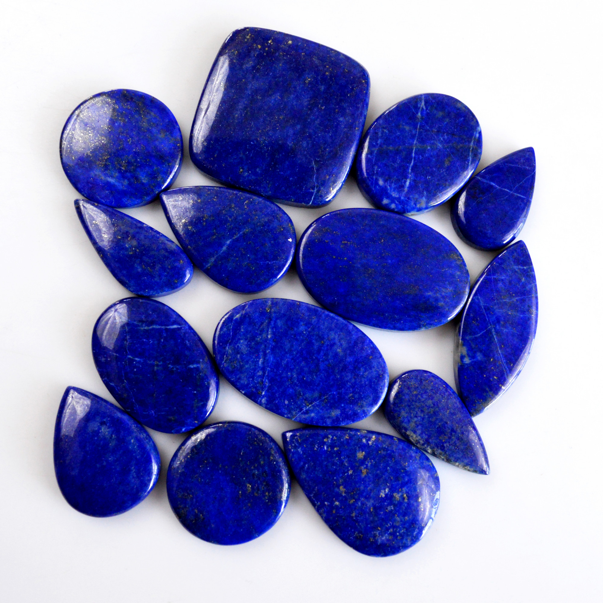 14 Pcs 381 Cts Natural Lapis Lazuli Cabochon Gemstone Lot For Jewelry Making 22x12-30x30mmR-14114