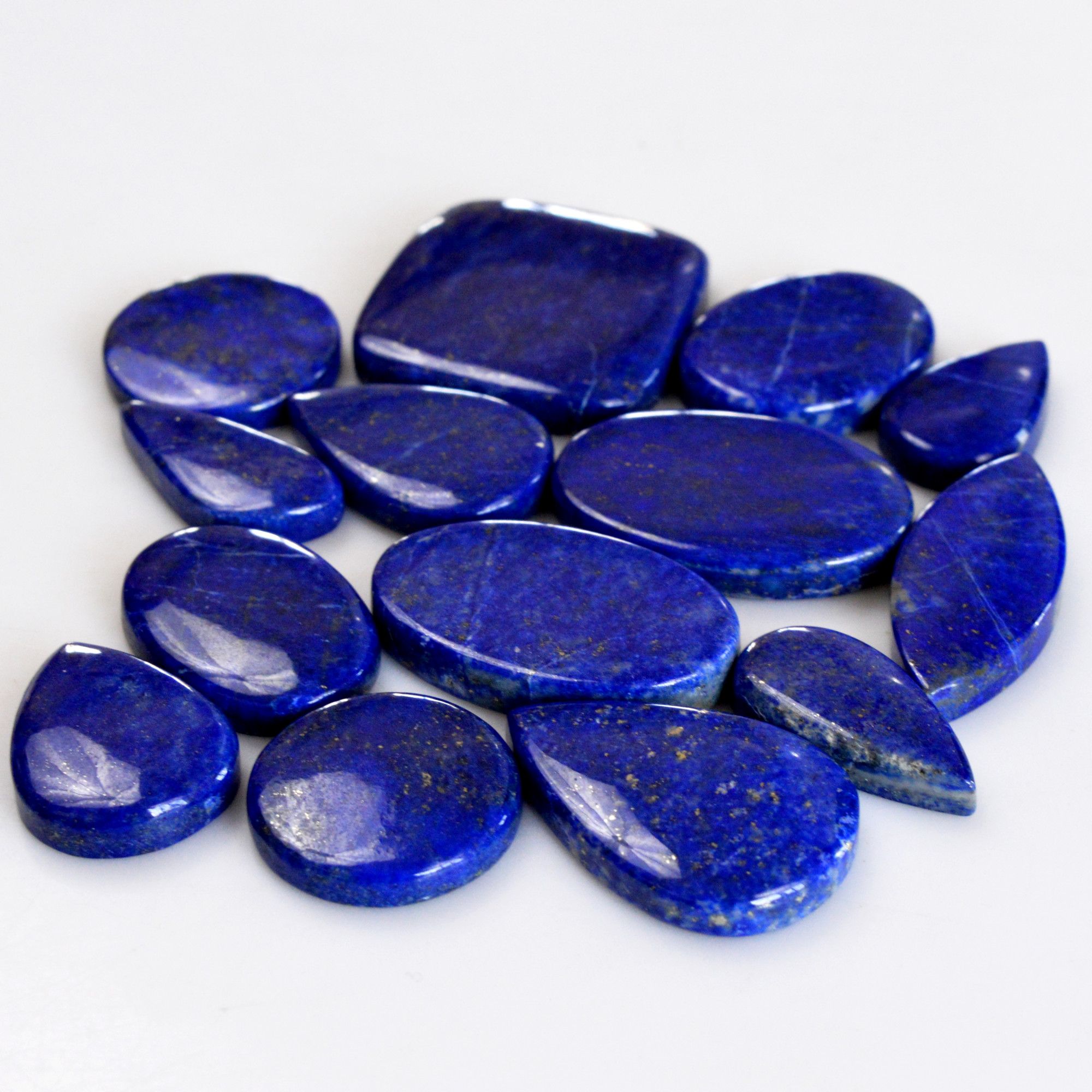 14 Pcs 381 Cts Natural Lapis Lazuli Cabochon Gemstone Lot For Jewelry Making 22x12-30x30mmR-14114