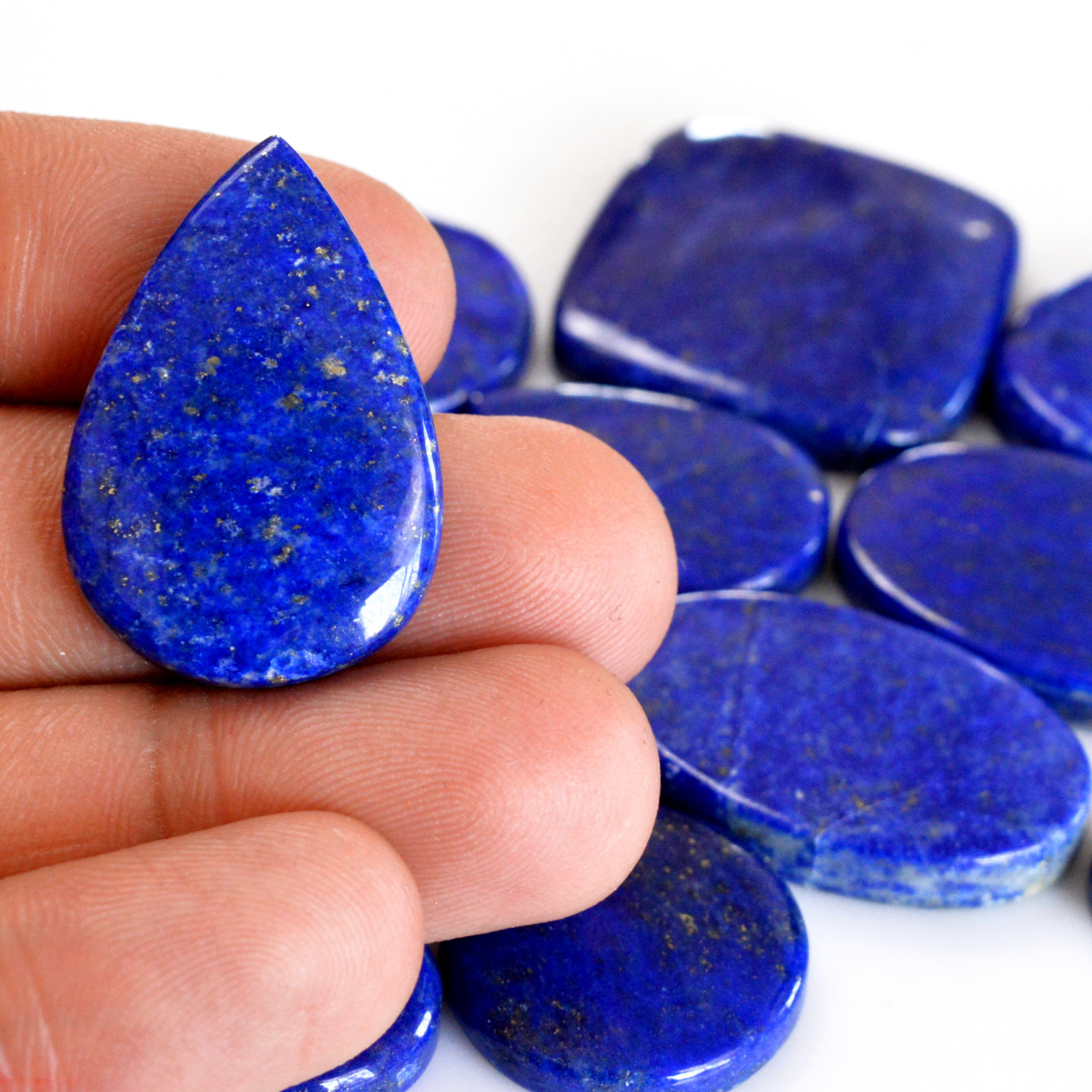 14 Pcs 381 Cts Natural Lapis Lazuli Cabochon Gemstone Lot For Jewelry Making 22x12-30x30mmR-14114