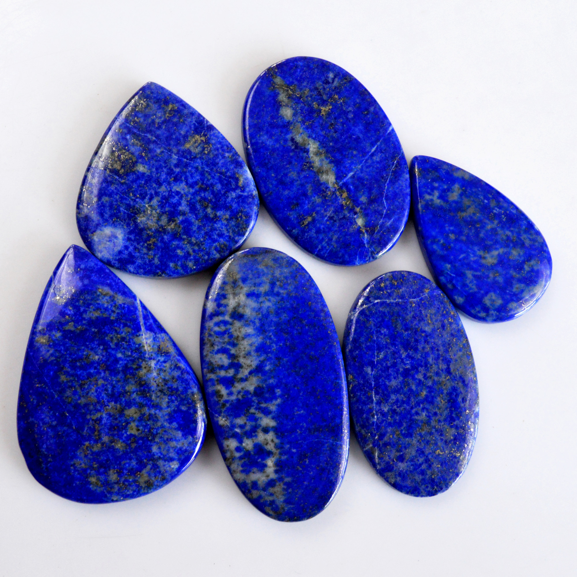 6 Pcs 372 Cts Natural Lapis Lazuli Cabochon Gemstone Lot For Jewelry Making 34x20-44x32mmR-14118