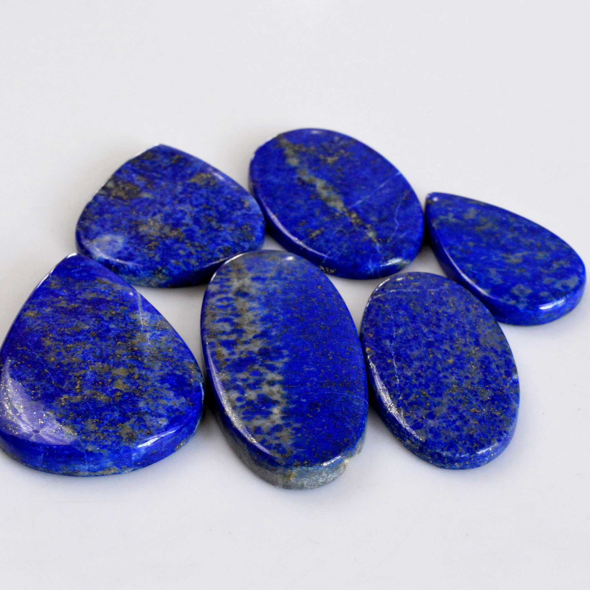 6 Pcs 372 Cts Natural Lapis Lazuli Cabochon Gemstone Lot For Jewelry Making 34x20-44x32mmR-14118