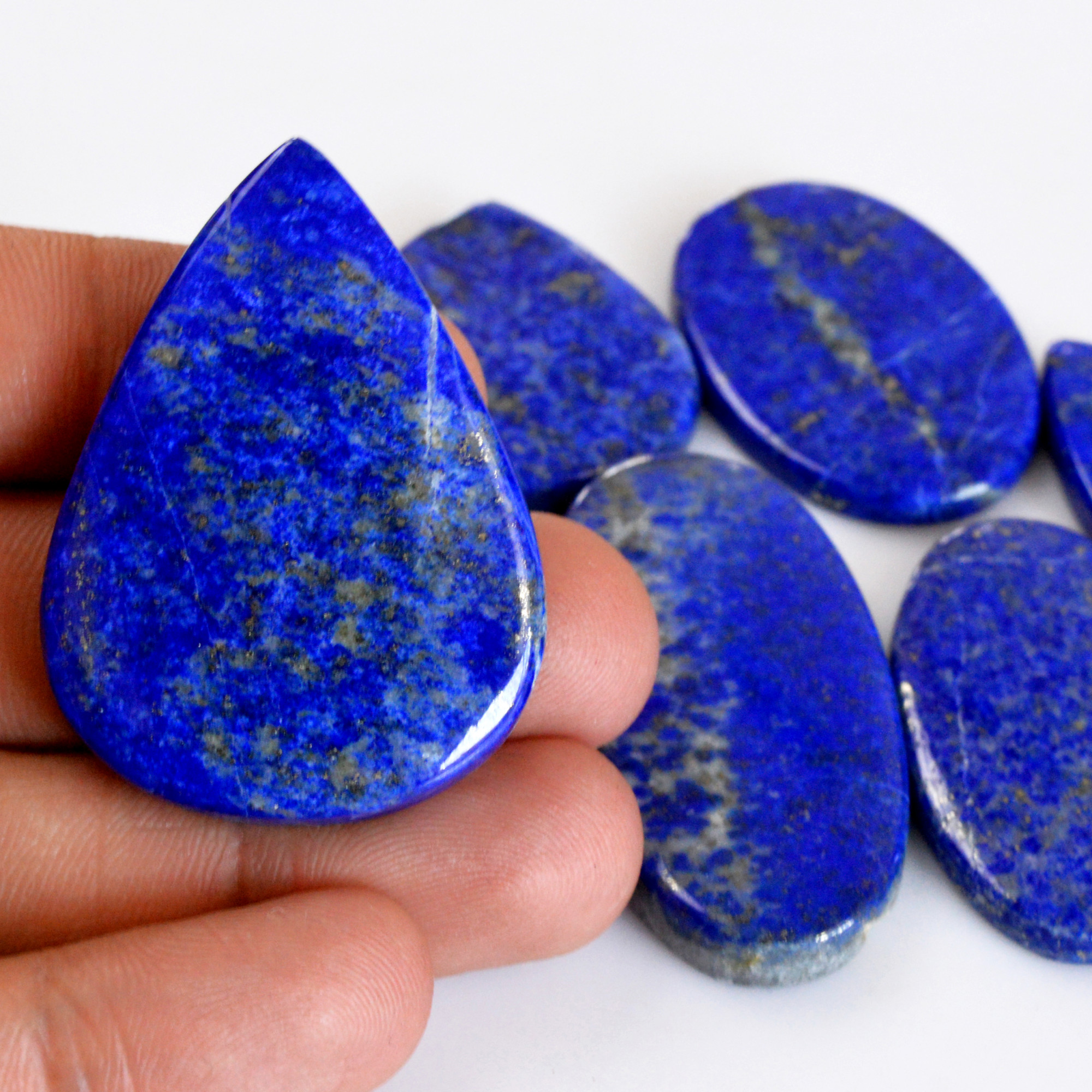 6 Pcs 372 Cts Natural Lapis Lazuli Cabochon Gemstone Lot For Jewelry Making 34x20-44x32mmR-14118