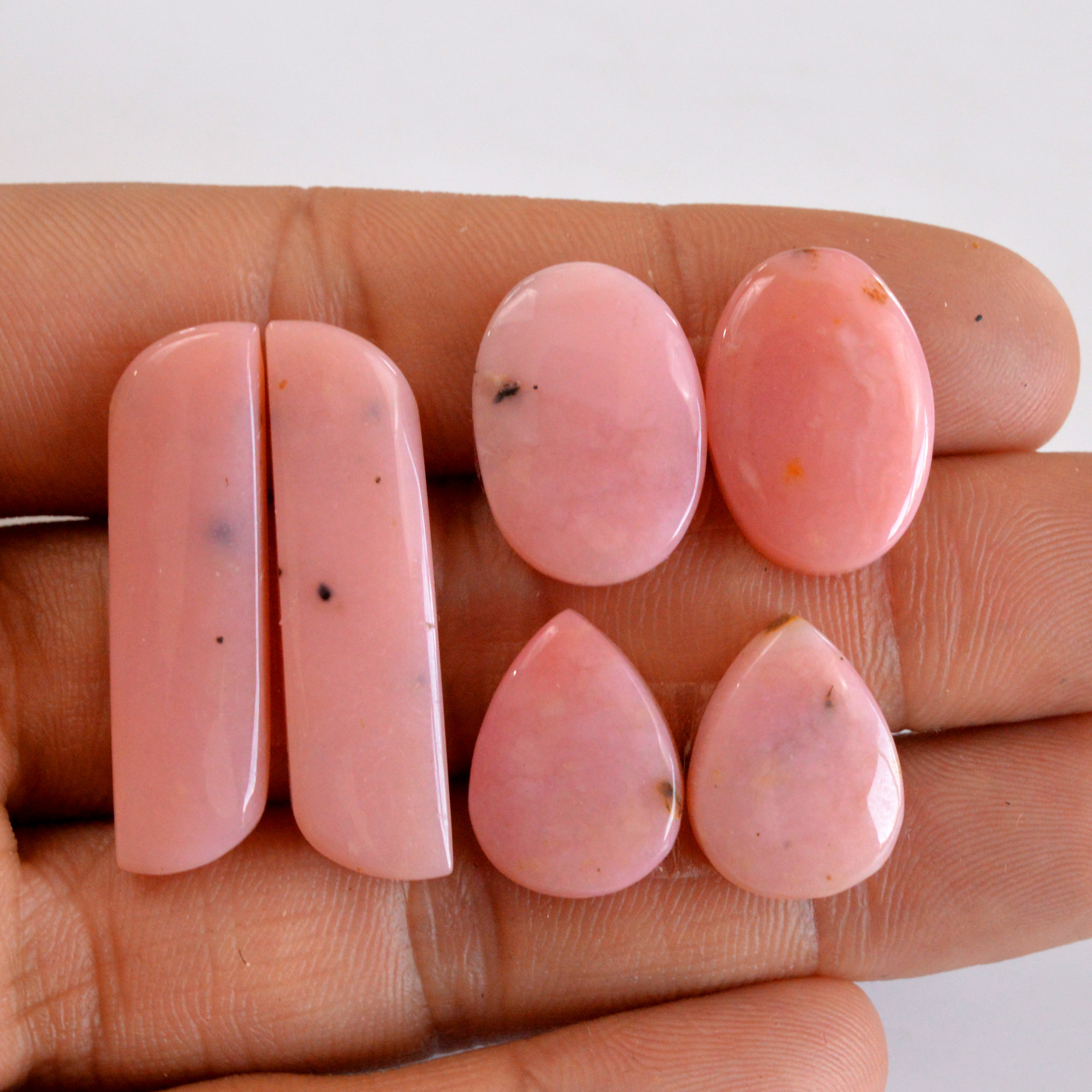 3 Pairs 62 Cts Natural Smooth Pink Opal Pairs Mix Loose Gemstone Cabochon Wholesale Lot Size 16x12-33x8mm R-14133